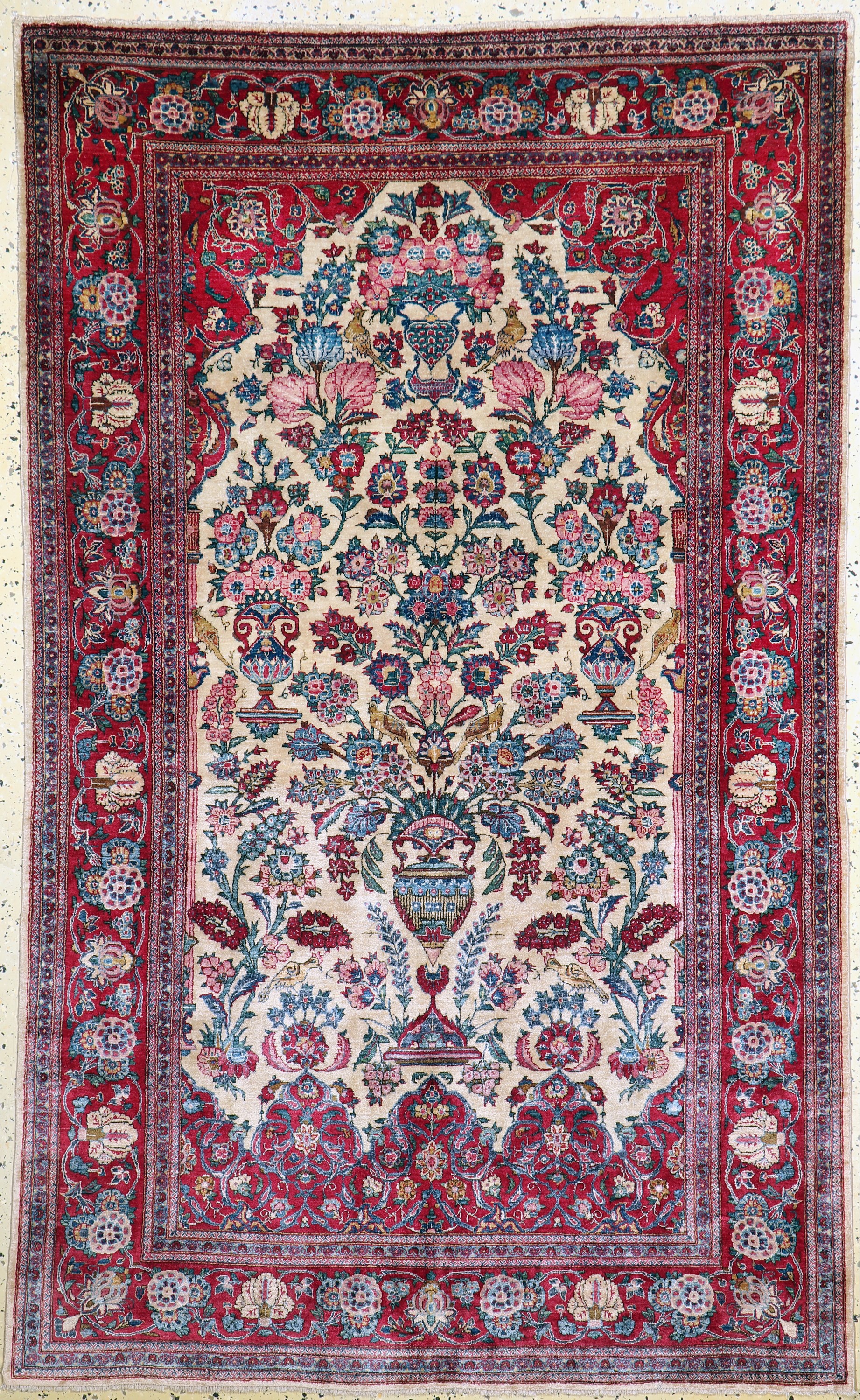 Keschan Seide antik, Persien, um 1910/1920,reine Naturseide, ca. 210 x 129 cm, gereinigt,EHZ: 1-2