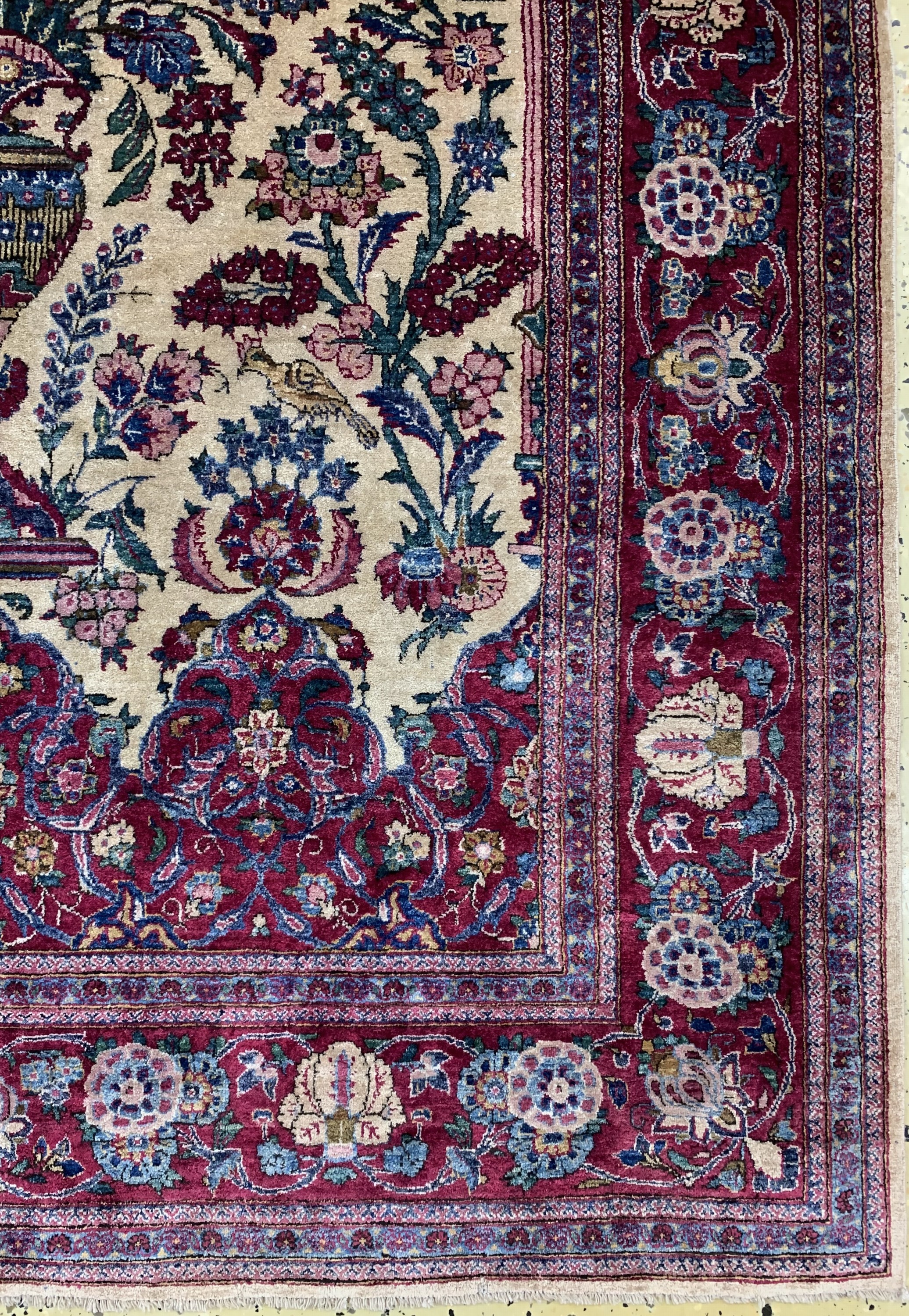 Detail a: Keschan Seide antik, Persien, um 1910/1920,reine Naturseide, ca. 210 x 129 cm, gereinigt,EHZ: 1-2