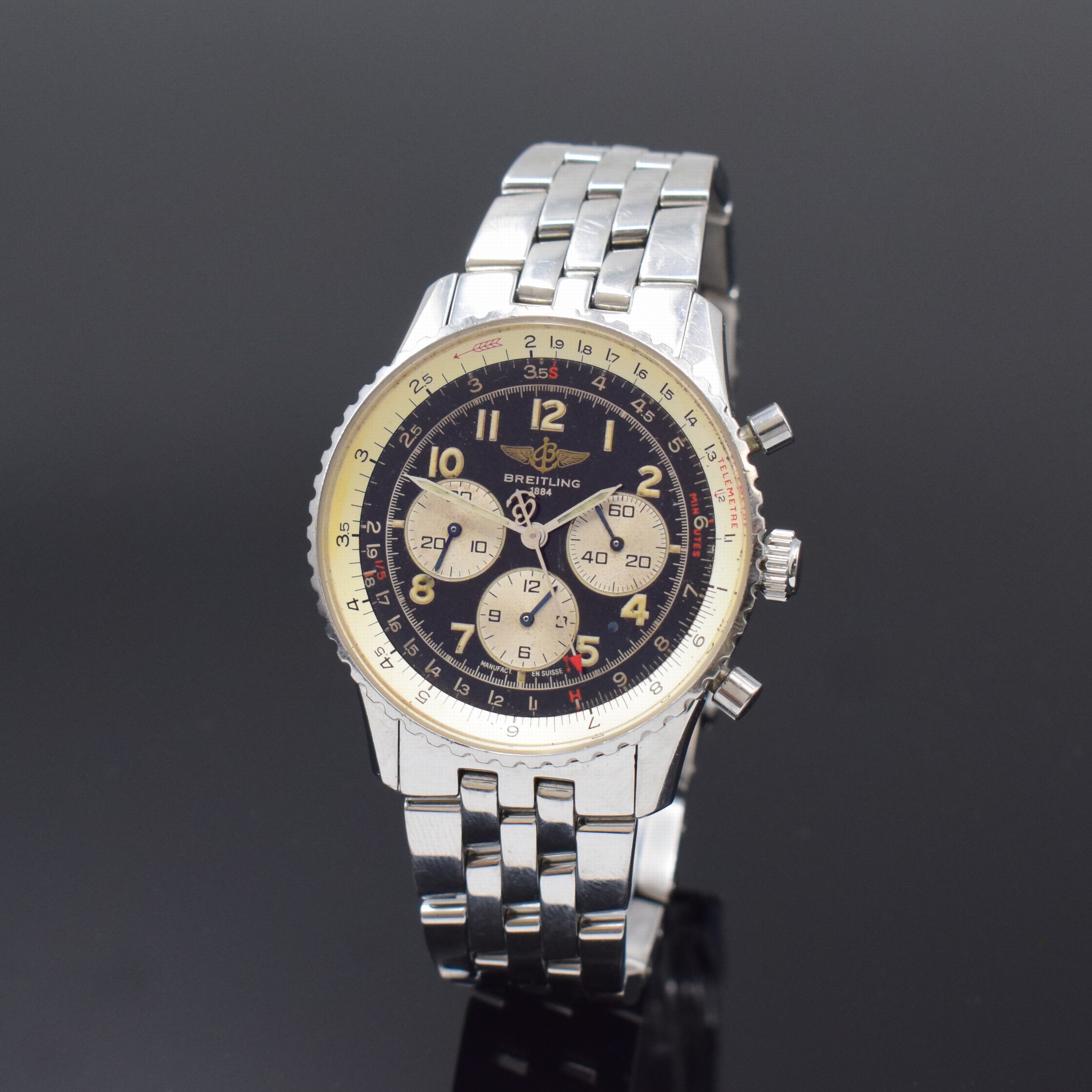 BREITLING Navitimer 92 Referenz A30022 Armbandchronograph in Stahl, Schweiz um 1992, Automatik, verschr. Geh., orig. Stahlband m. Faltschl., beids. ...