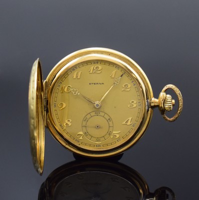 Image ETERNA 14k yellow gold hunting cased pocket watch, Switzerland around 1925, engine-turned ...