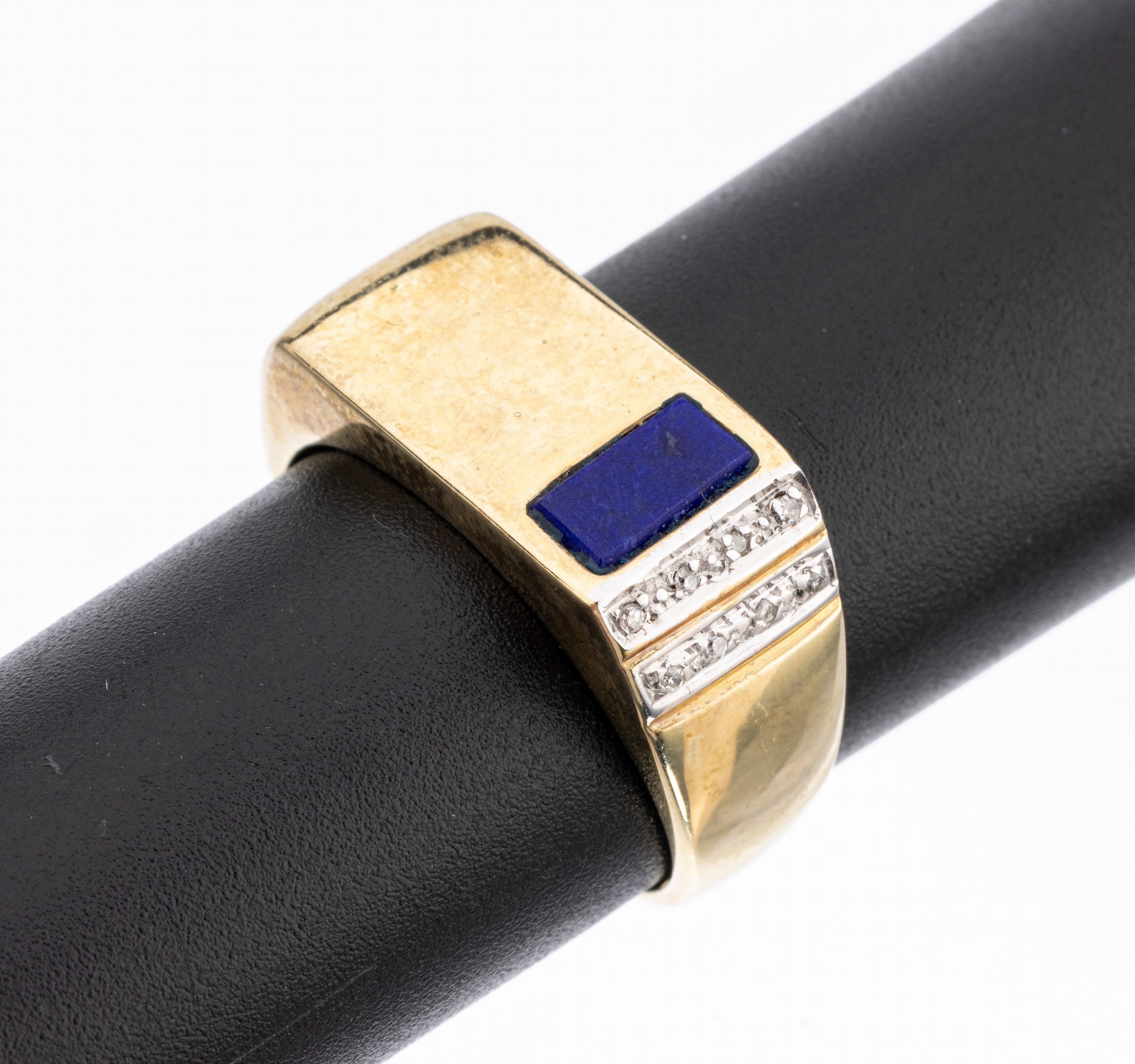14 kt Gold Lapislazuli-Diamant-Ring, GG 585/000, schlichte Gestaltung, rechteckige Lapislazuli-Einlage, in rhod. Fassungen 8 8/8-Diamanten (1 Stein ...