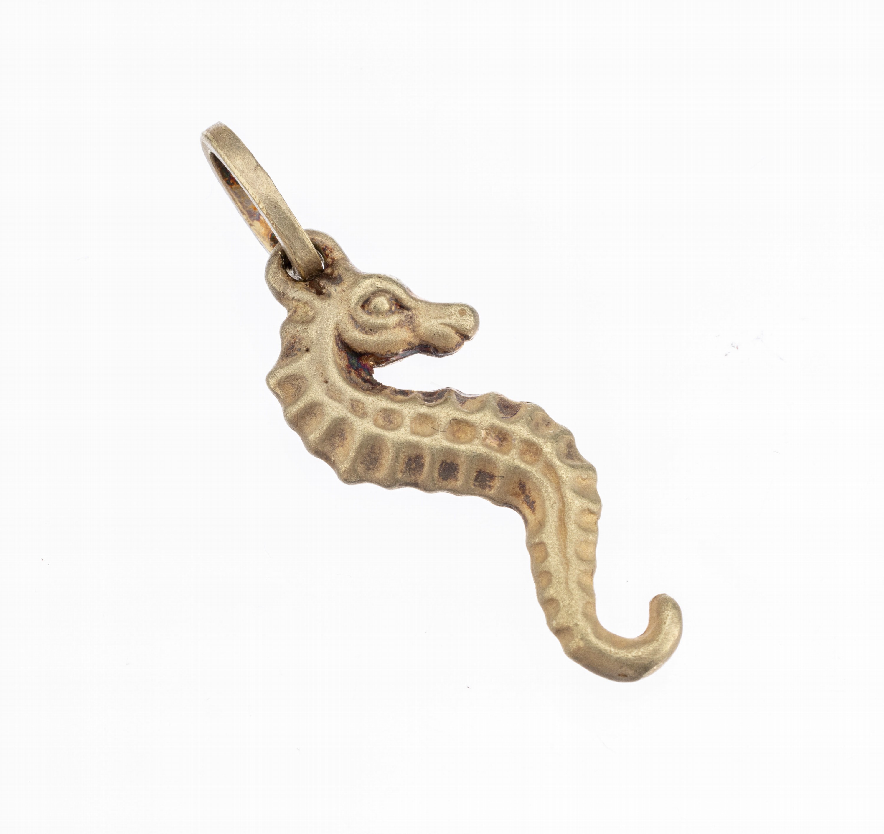 14 kt Gold Anhänger "Seepferd", GG 585/000,3 kl. ovalfacett. Smaragde, 1 kl. Brillant alsAuge, L. ca. 2.7 cm, ca. 2.7 g