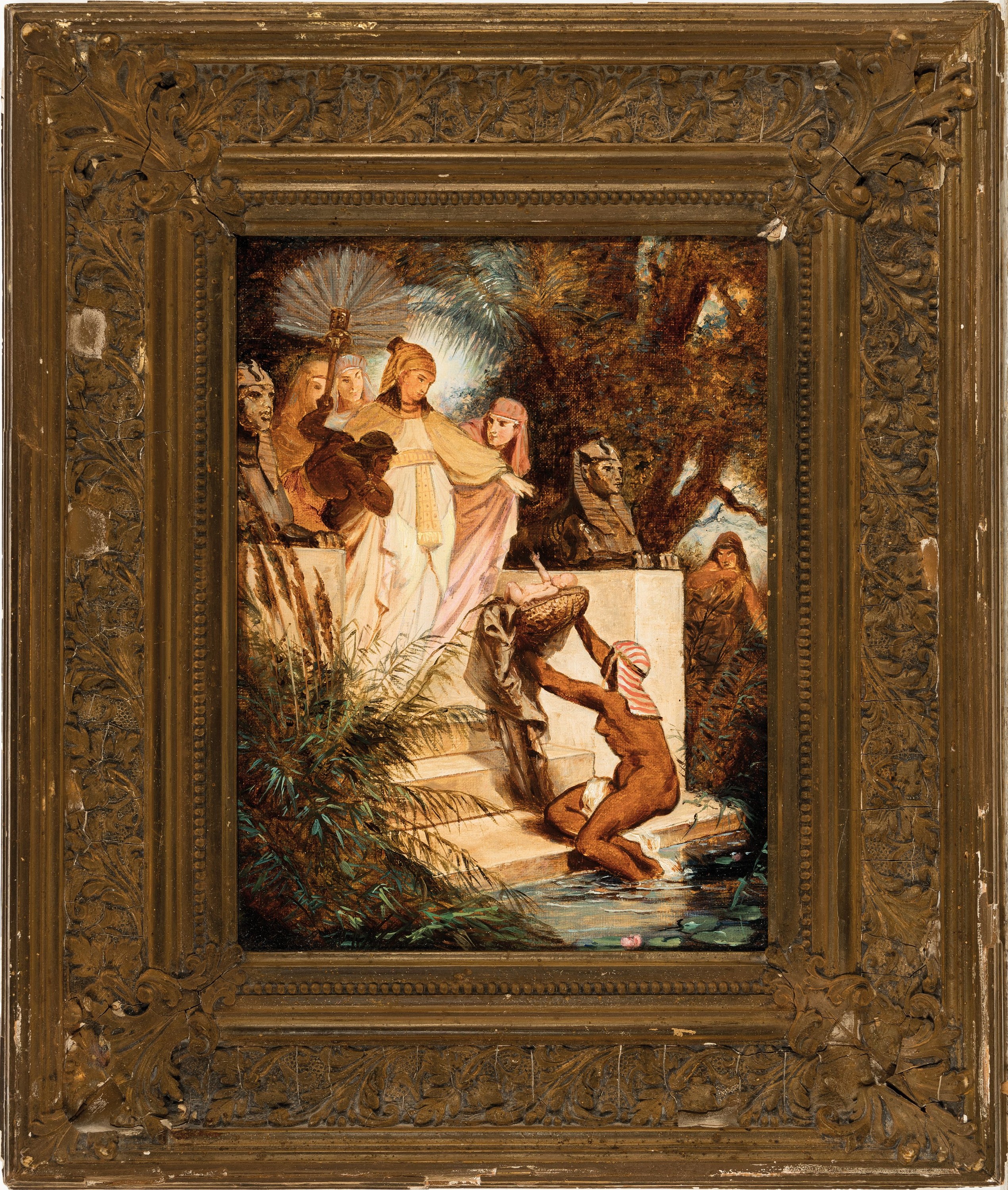 Detail k: Ferdinand Keller, 1842 Karlsruhe-1922 Baden-Baden, Die Auffindung Moses, Gemälde in Öl/Lwd nach einer Zeichnung füreinen Holzstich 1878, ...