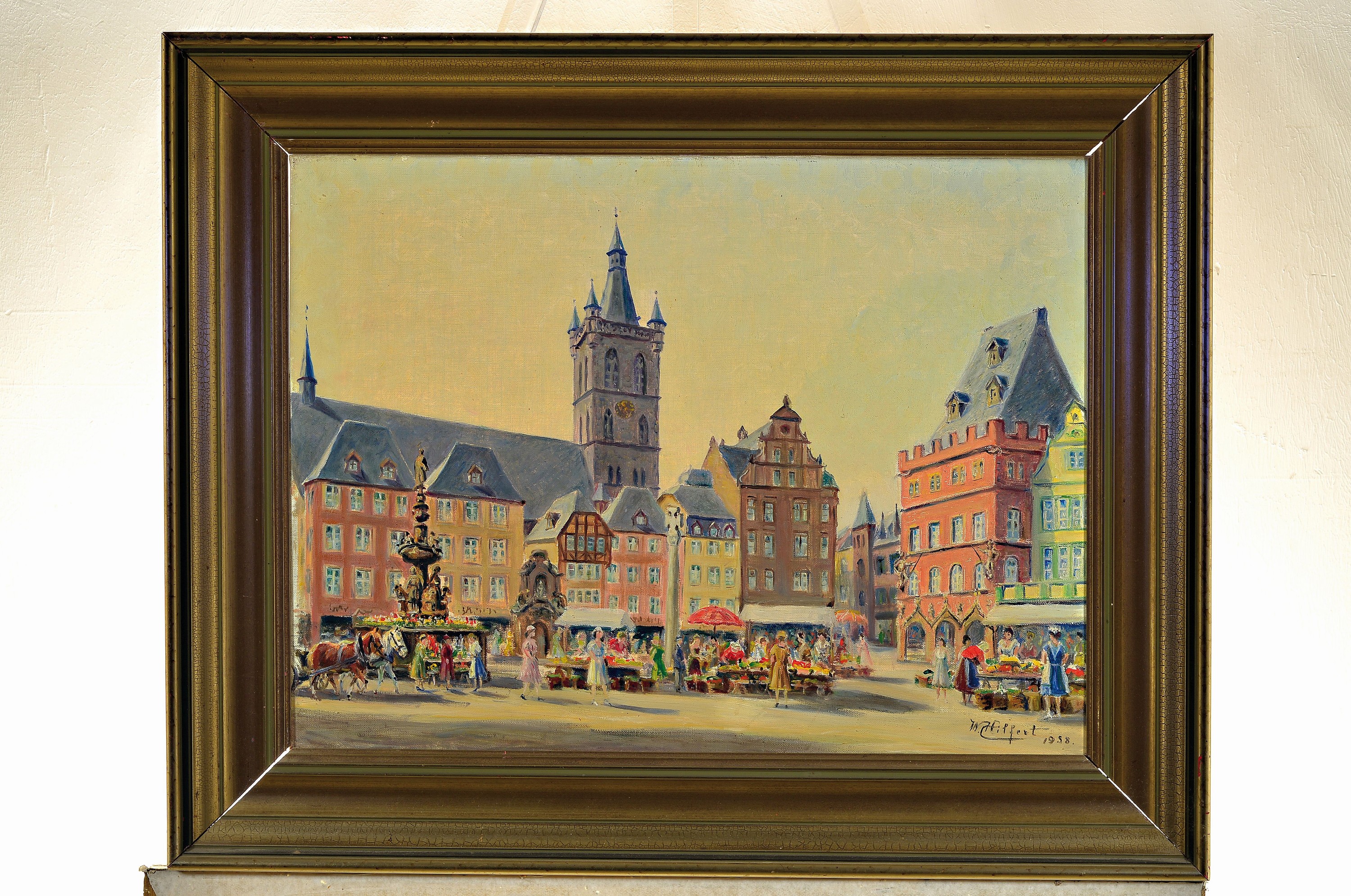 Detail k: Wolfgang Hilfert, Mitte 20. Jh.,, Markt in Trier, Öl/Lwd., signiert und dat. 53, 45 x 60cm, Rahmen 76x61 cm