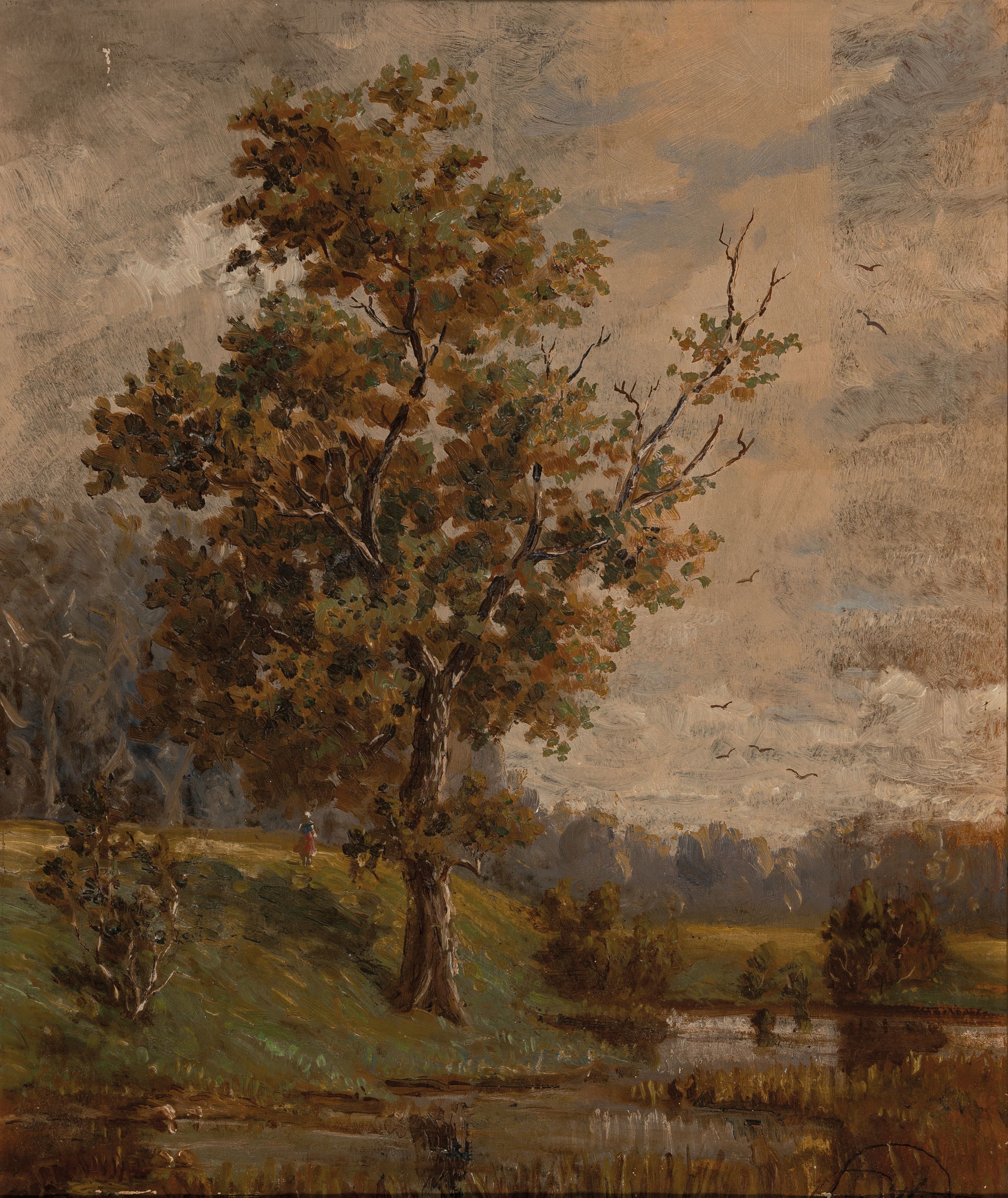 Fritz Georg Papperitz, 1846 Dresden-1918, Herbstliche Bäume, Öl/Malkarton, re. unten monogr., ca. 42x36cm, R. ca. 48x41cm