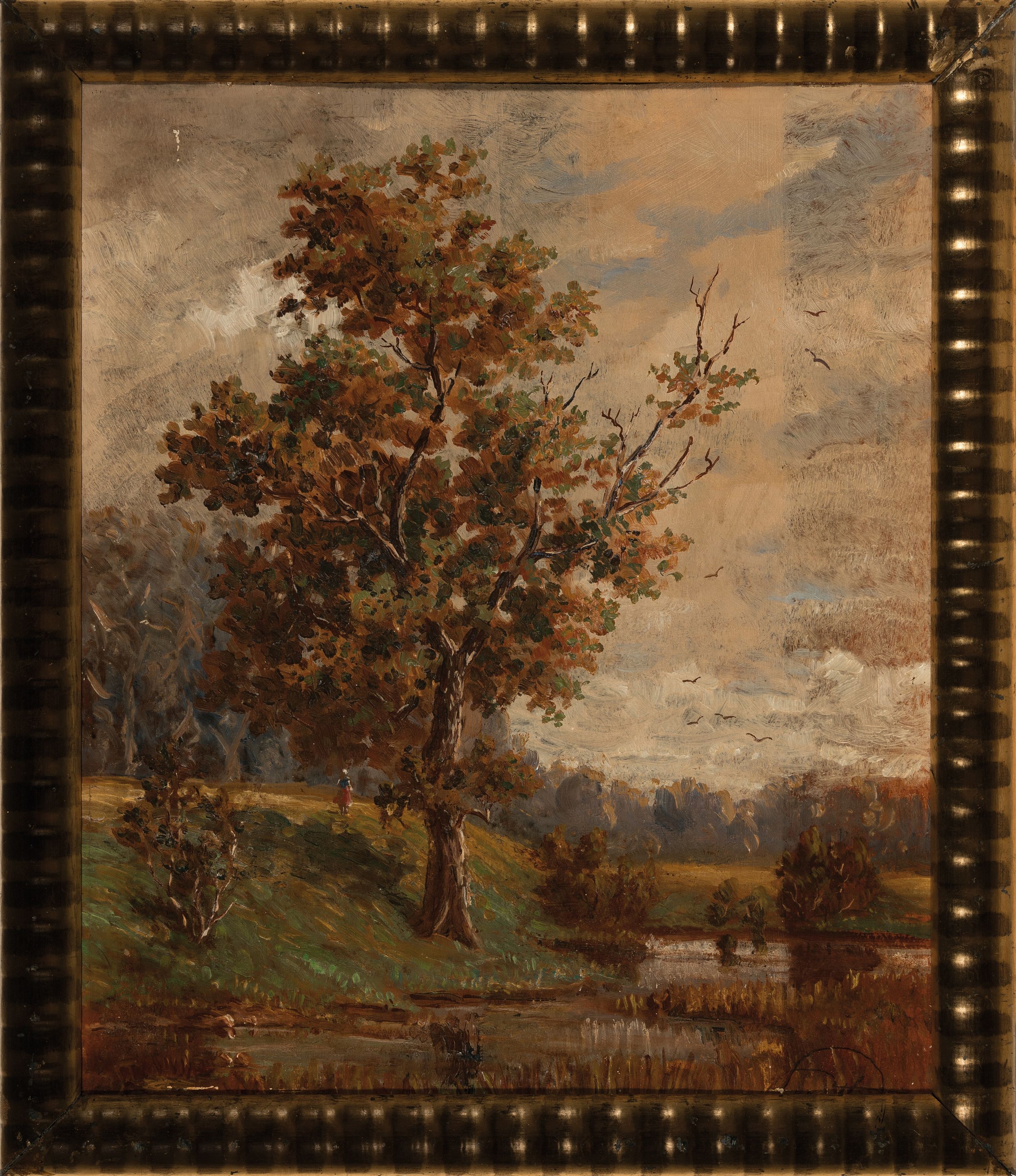 Detail k: Fritz Georg Papperitz, 1846 Dresden-1918, Herbstliche Bäume, Öl/Malkarton, re. unten monogr., ca. 42x36cm, R. ca. 48x41cm