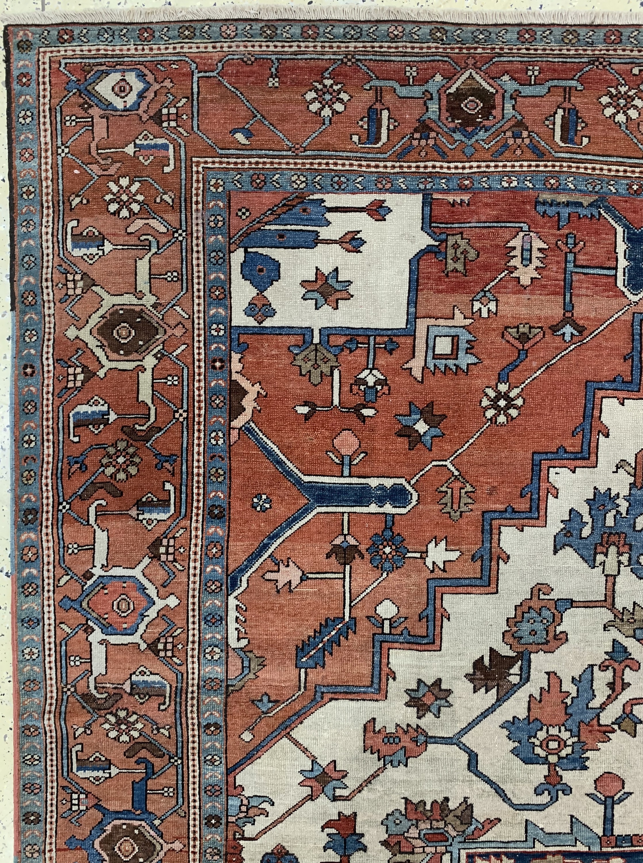 Detail e: Heriz"Serapi"antik, Persien, 19.Jhd, Wolle auf Baumwolle, ca. 387 x 298 cm, EHZ: 2-3, (gleichmässig dünner Flor)
