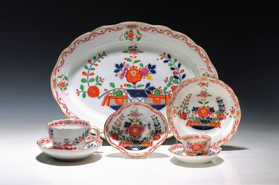 Image Set parts for coffee and tea, rich table pattern, Meissen, around 1900, porcelain, 3 ...