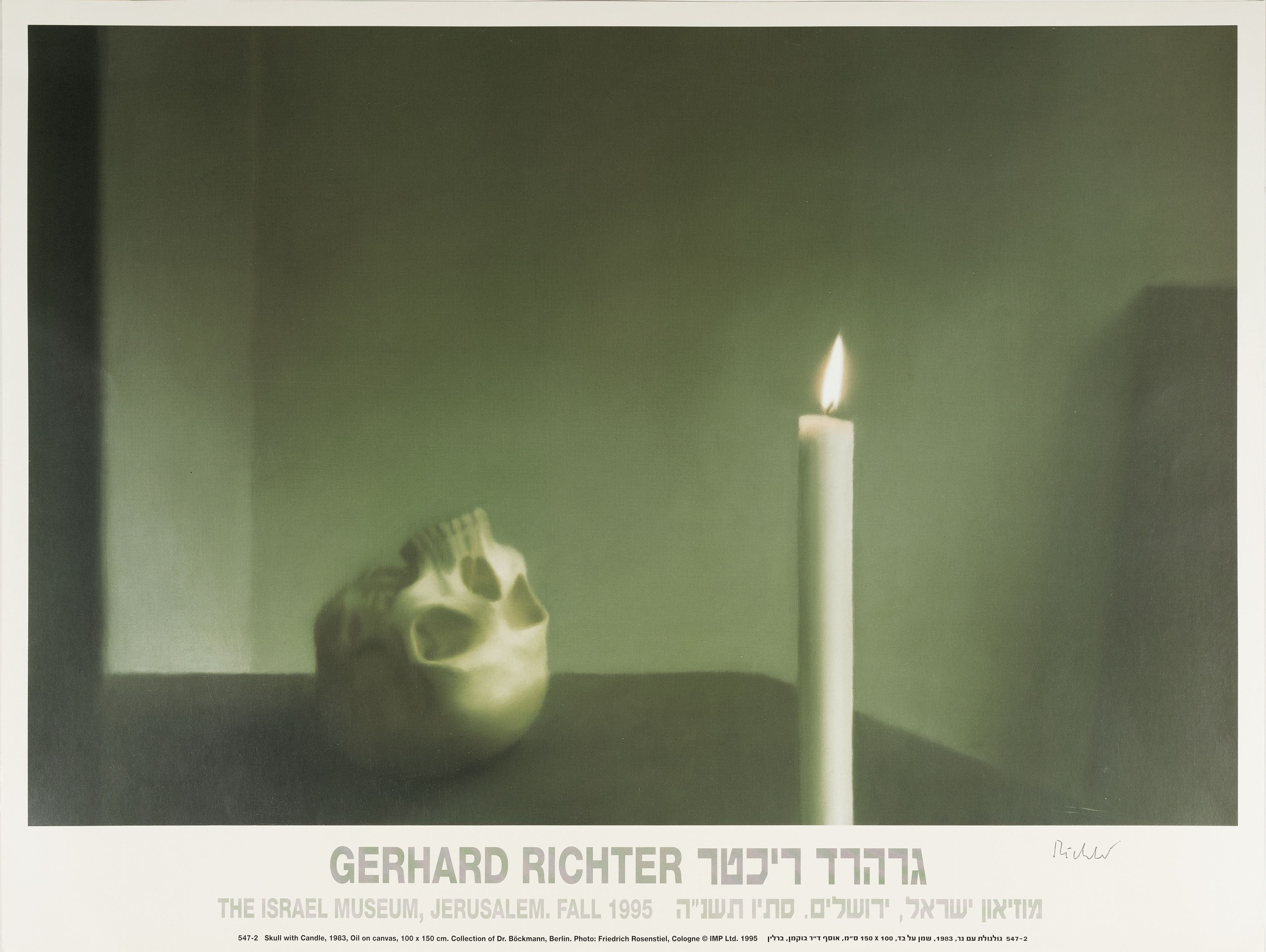 Gerhard Richter, geb. 1932 Dresden, Farboffset, Ausstellungsplakat zur Ausstellungim The Israel Museum, Jerusalem 1995, Motiv "Schädel mit ...