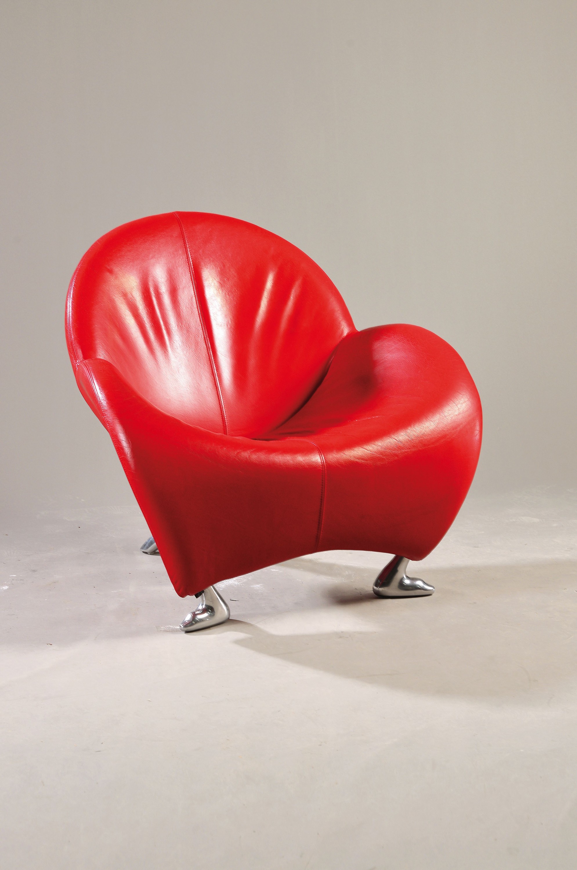 Design-Ledersessel "Pagageno", Entwurf Jan Armgard, Aluminium und rotes Leder, Ausführung Leolux Ludwigsburg, mit roter Lederfarbe ...