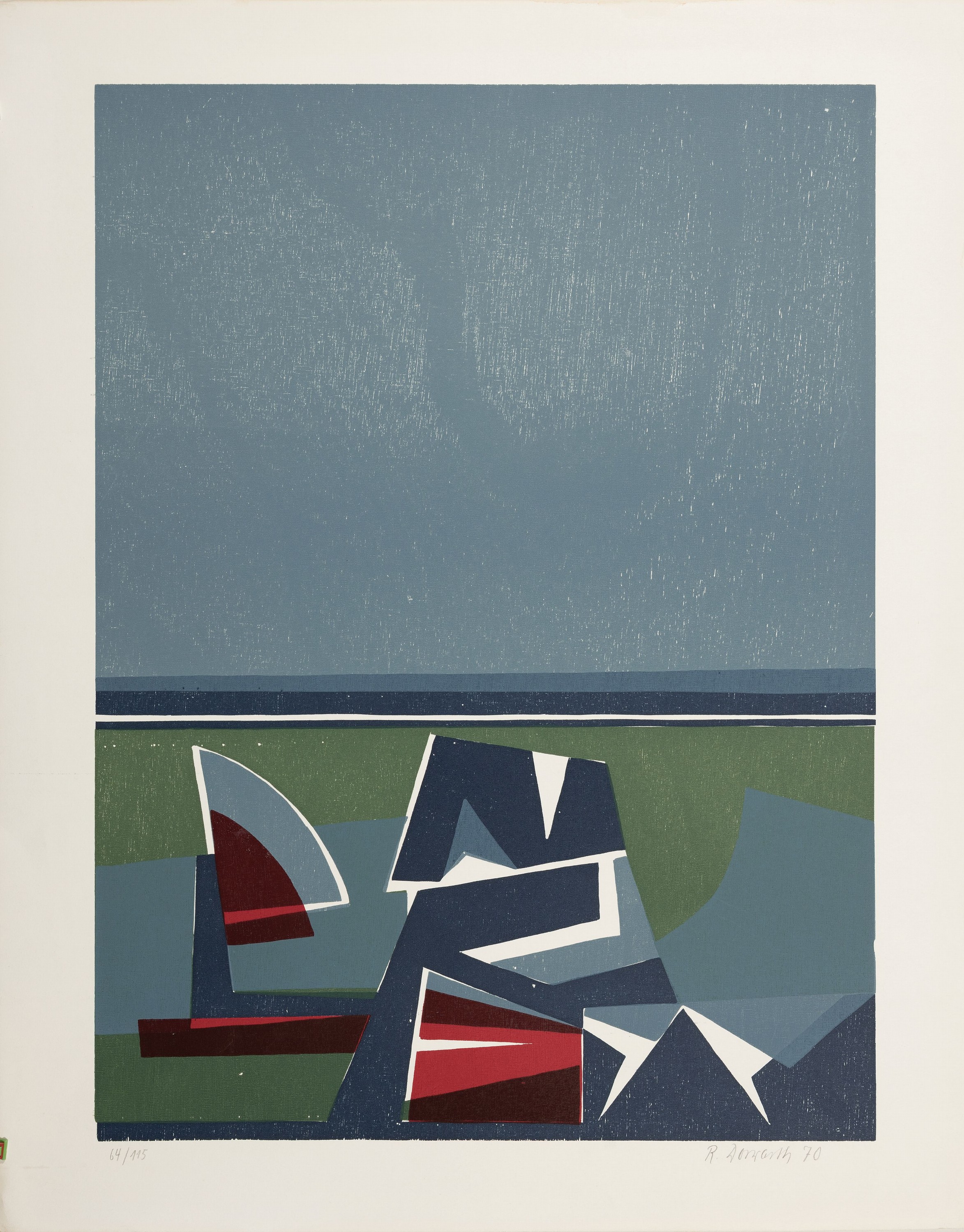 Detail k: Rainer Dorwarth, 1924 Welver-2015 Freiburg, Farbholzschnitt, ohne Titel, Ed.64/115, signiert und datiert 1970, ungerahmtes Blatt 62x50 cm
