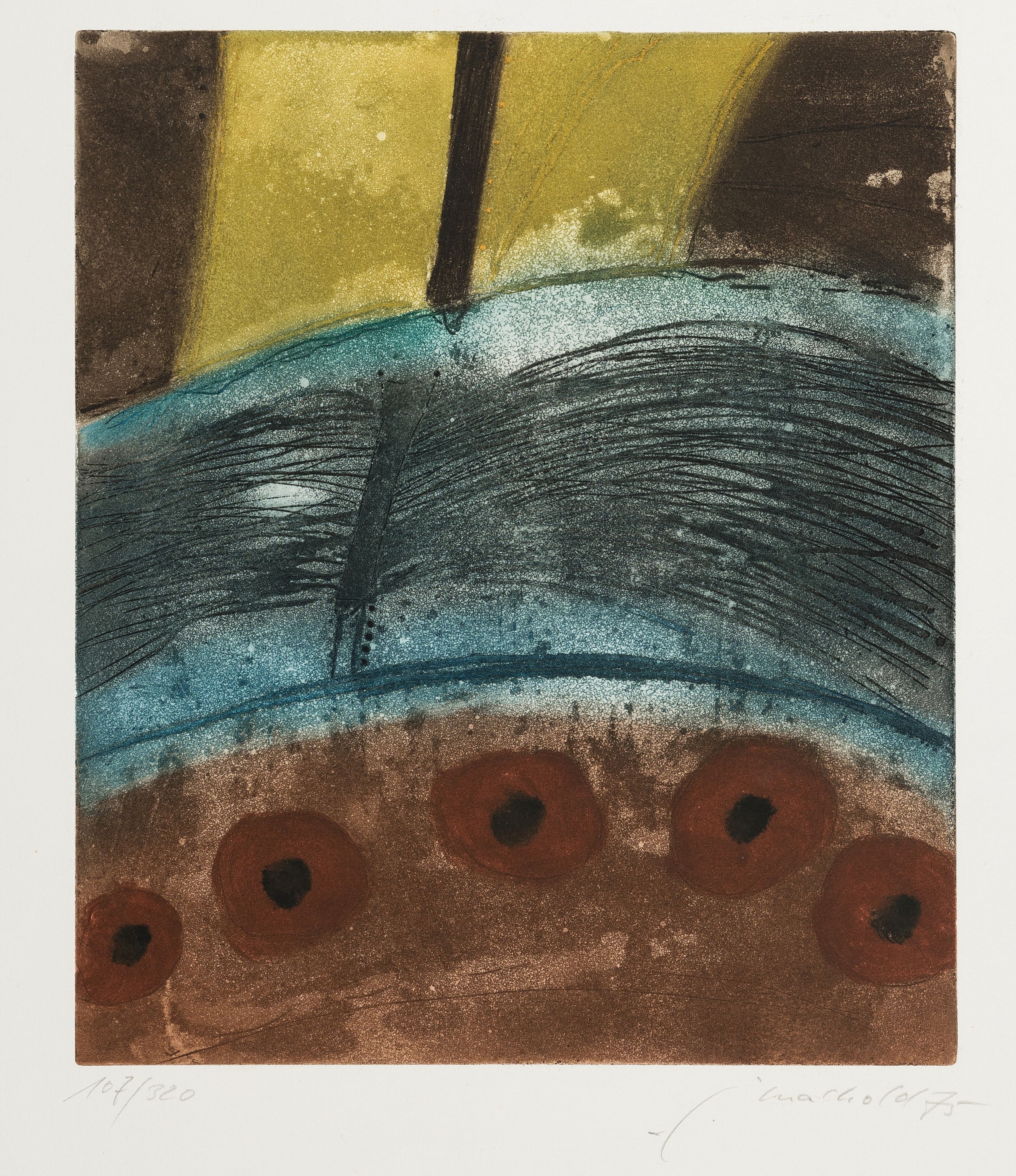 Jorge Machold, 1940 Chemnitz-2015 Berlin, Farbradierung, ohne Titel, Ed.107/320, signiert und datiert 1975, ungerahmtes Blatt 62x50 cm