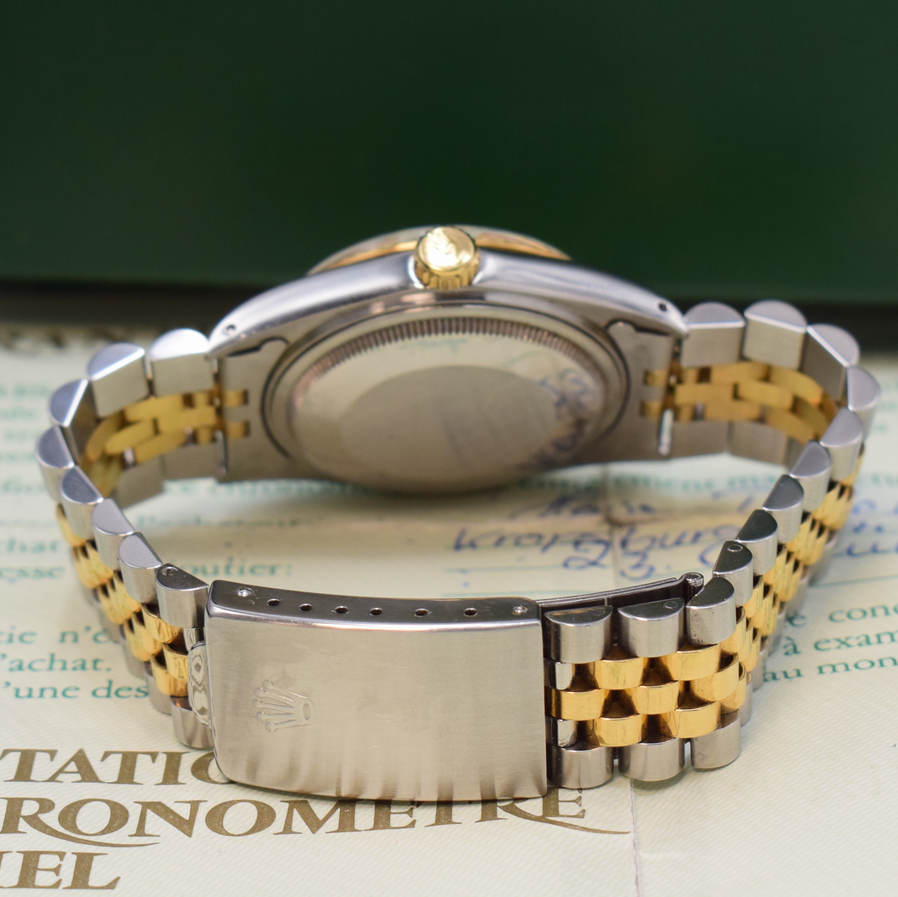 Detail b: ROLEX Datejust Referenz 16013 Herrenarmbanduhr in Stahl/Gold, Schweiz um 1988, LC 100, Automatik, Oystergeh. m. geriffelter Lünette, Boden u. Krone ...