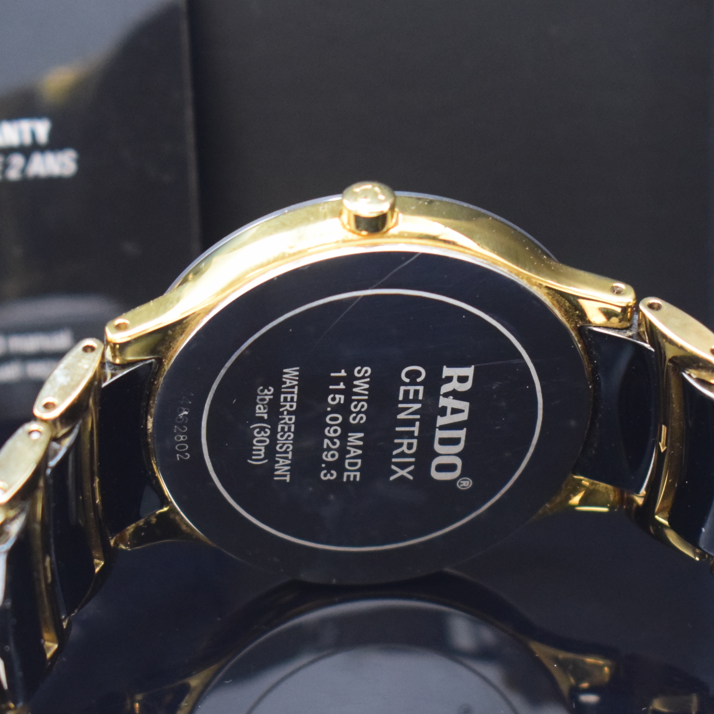 Detail d: RADO Centrix Referenz 115.0929.3 Herrenarmbanduhr, Schweiz lt. orig. Papier verk. 2019, quartz, Geh. u. Band in Keramik und verg. Metall., Stahlboden ...