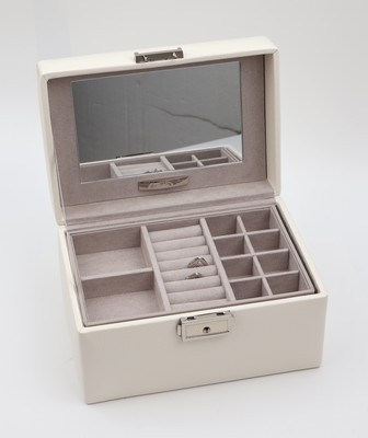 26822696a - Schmuckkoffer aus Feinsynthetik in creme, Lizard Optik, hellgraues Innenfutter, ...