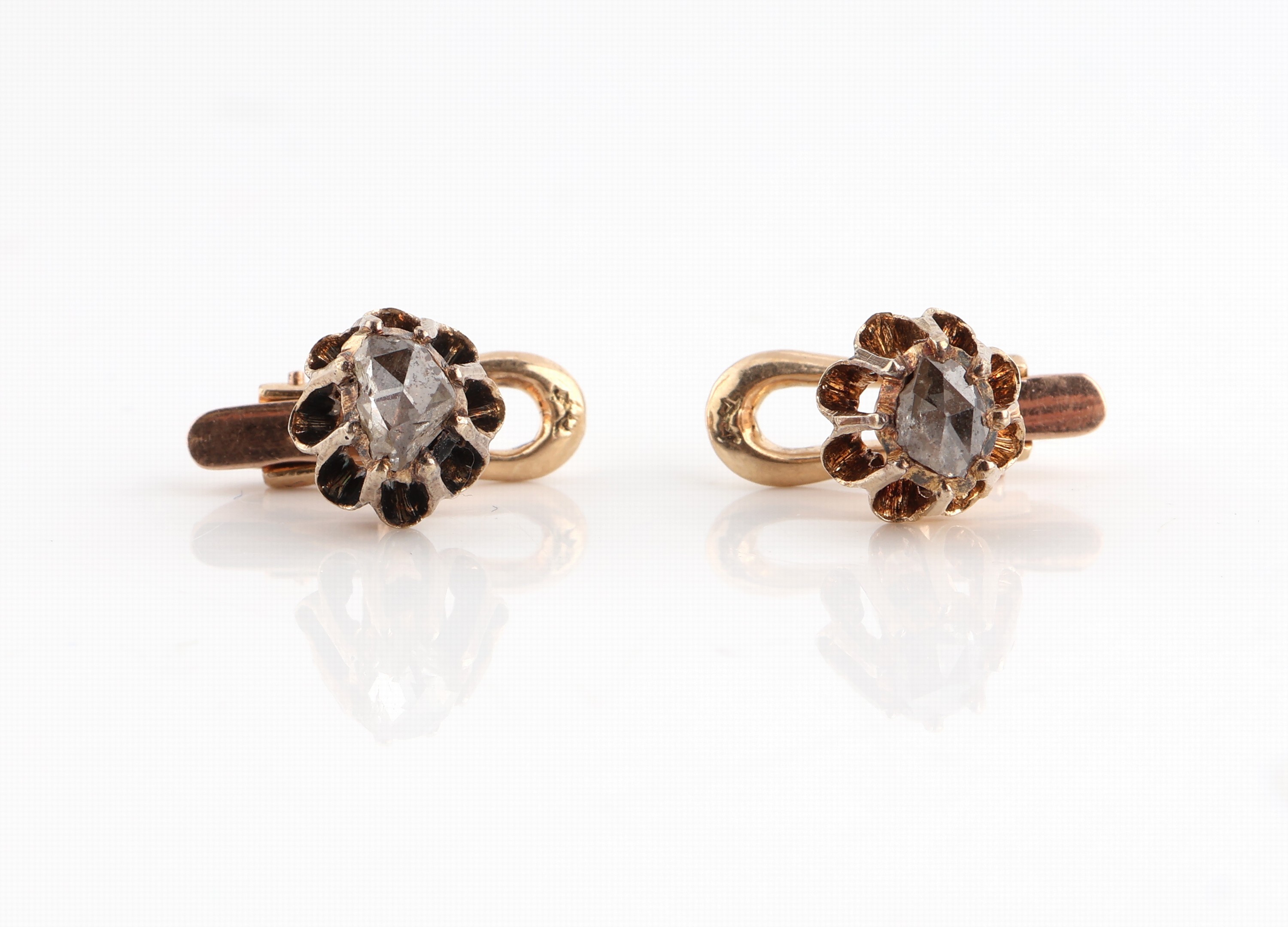 Detail a: Paar 14 kt Gold Diamant-Manschettenknöpfe, um 1900, GG 585/000, 2 Diamantrosen, ca. 2.2 g