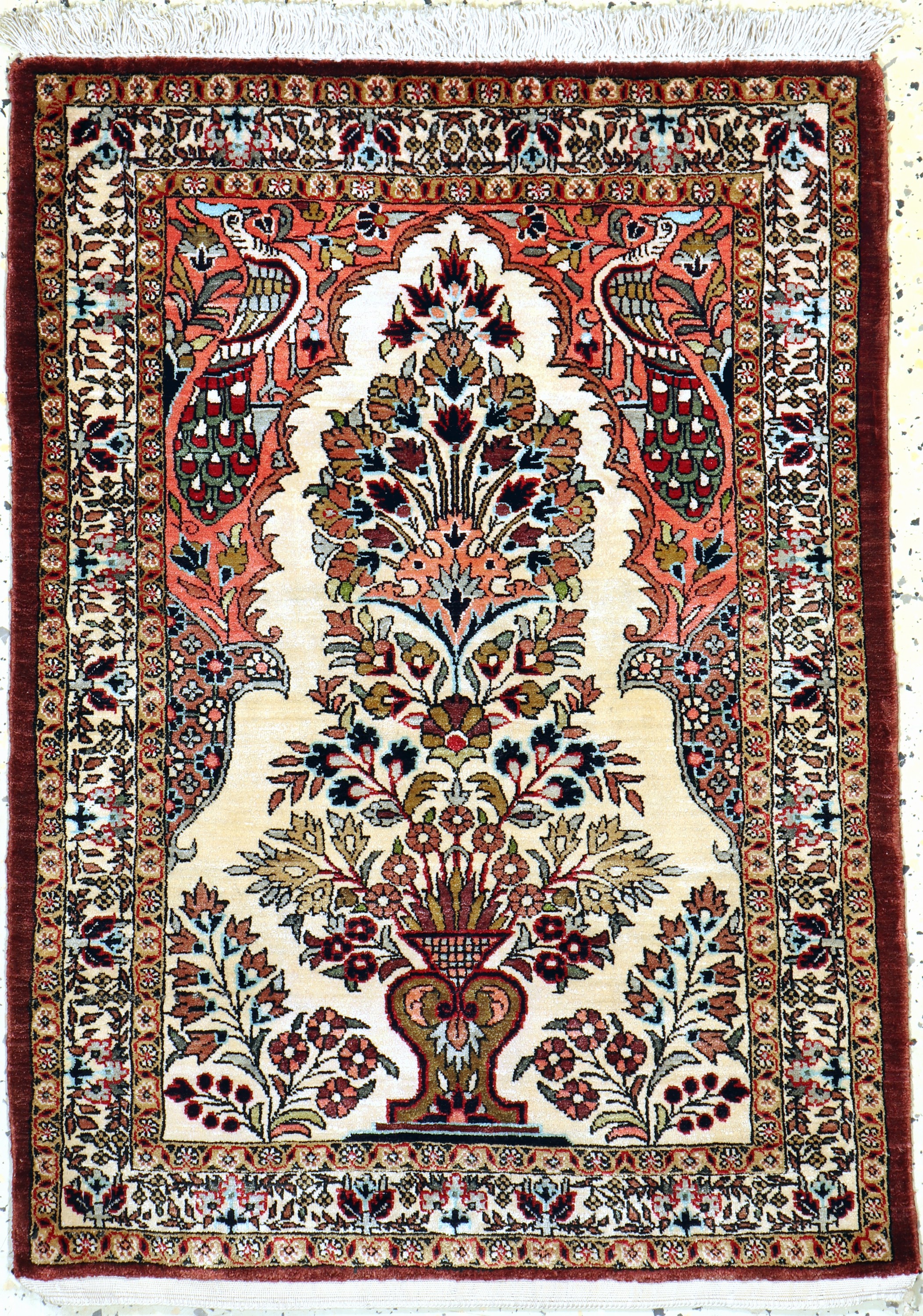 Ghom Seide, Ägypten, Mitte 20.Jhd., reine Naturseide, ca. 80 x 60 cm, EHZ: 1-2