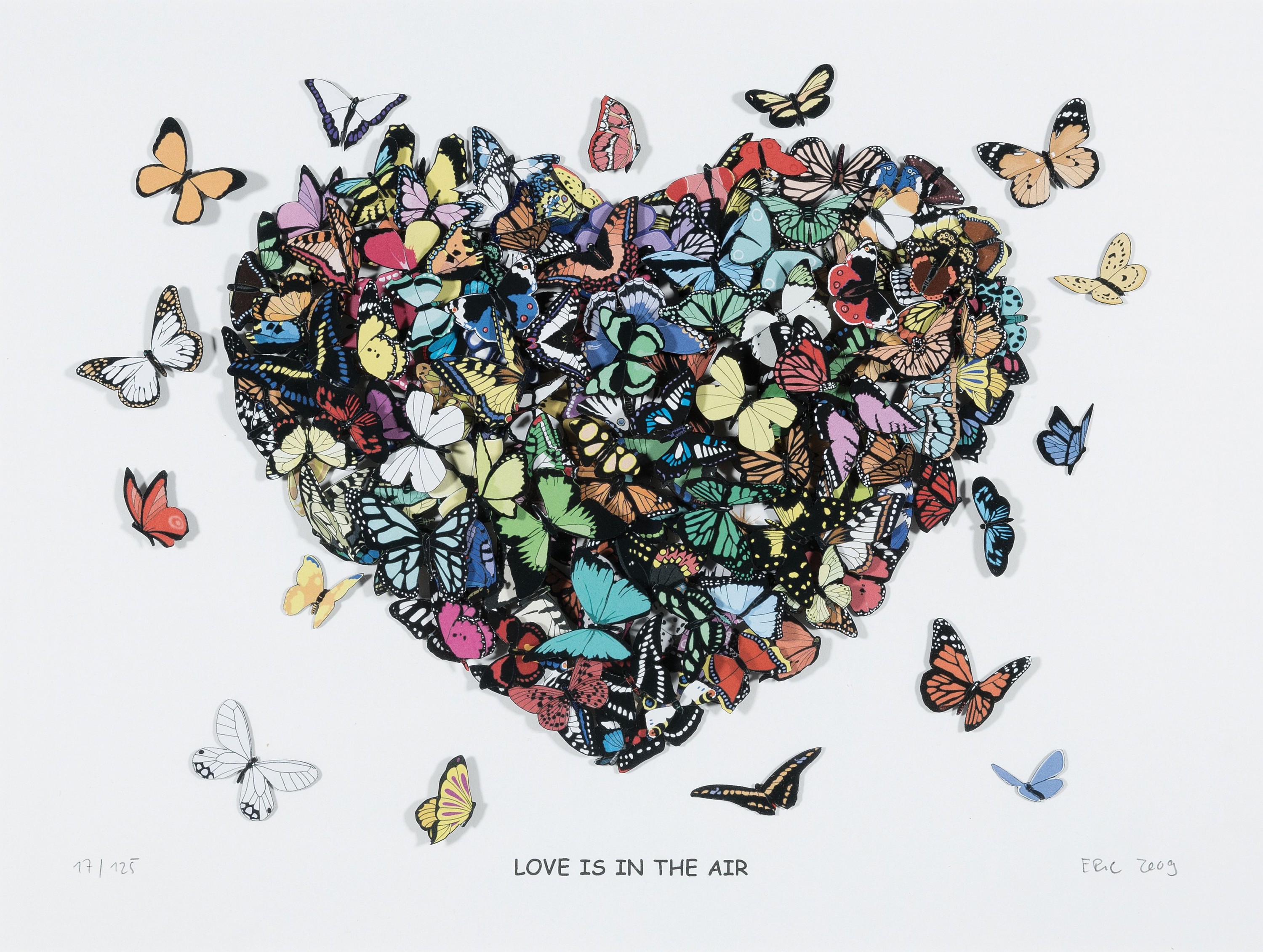 Rob Eric, 1954-2013, Love is in the Air, dreidimensionale Farblithographie, sign. und dat. 2009, num. 17/125, ca. 28x38cm, PP, u.Gl., R. ca. 42x52cm