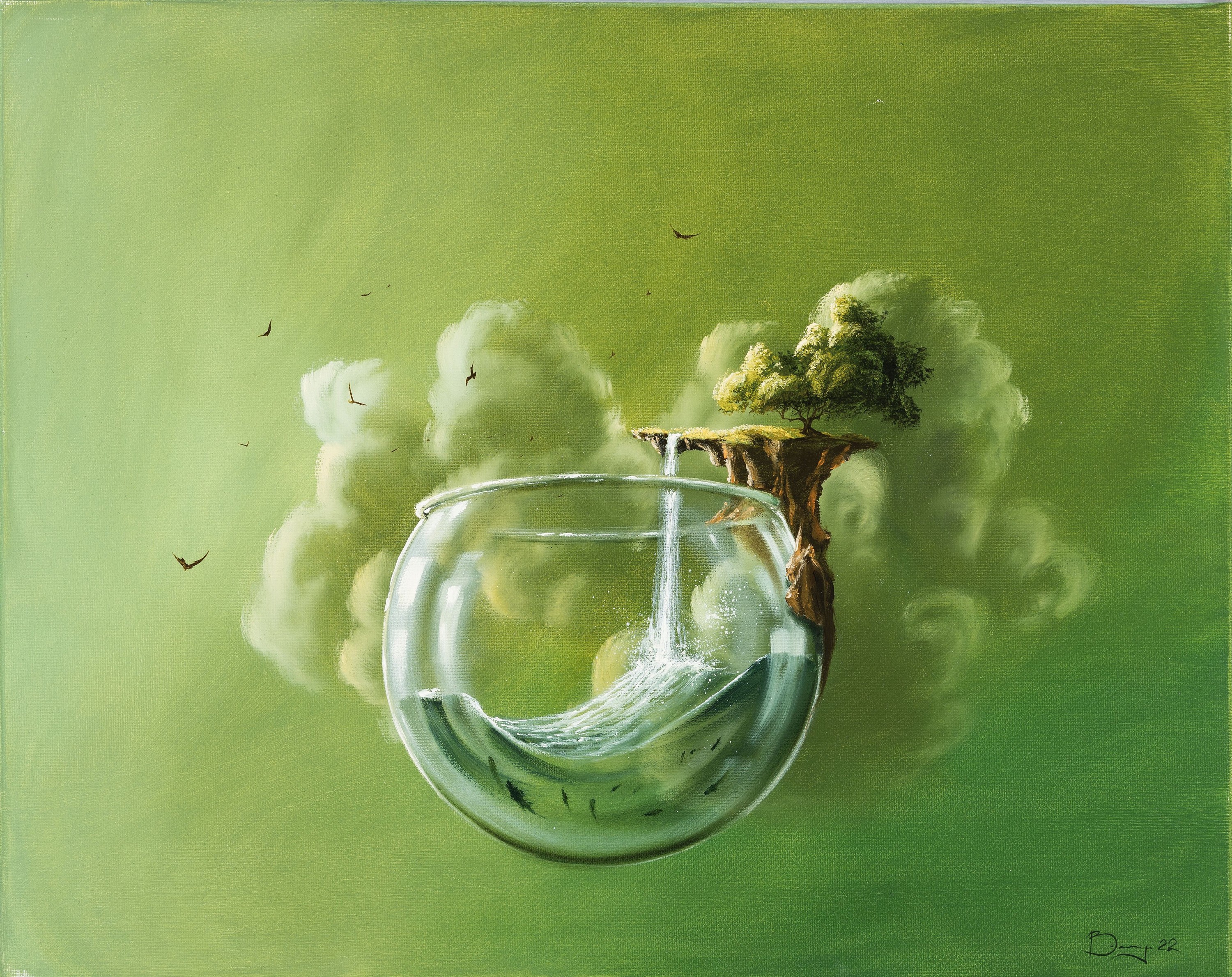 Adam Burczyc, geb. 1982, Waterfall, Öl/Lwd, re. unten monogr. und dat. 22, ca. 40x50cm, Rahmen mit Schattenfuge ca. 43x53cm