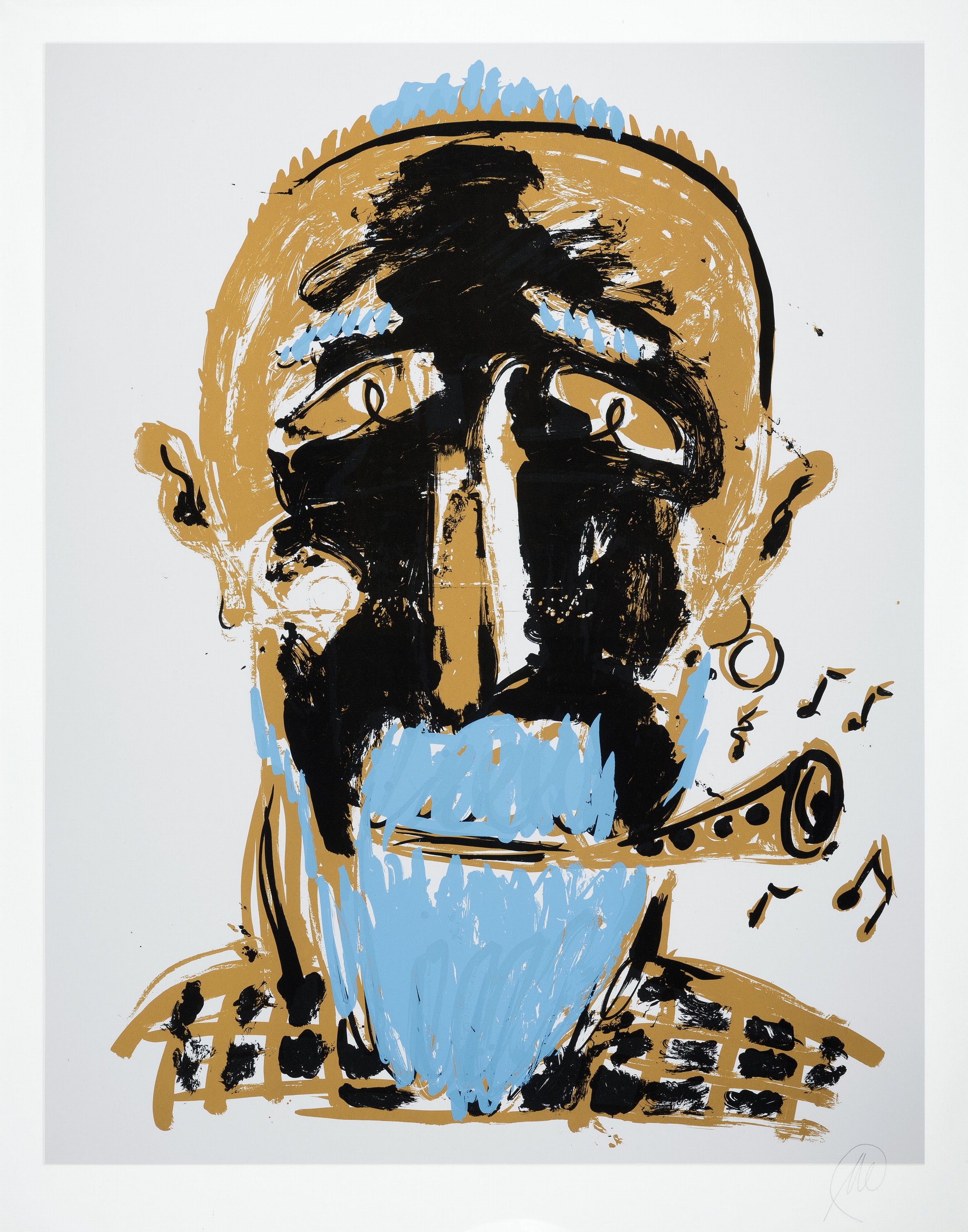 Markus Lüpertz, geb. 1941, "Selbstbildnis als Musiker", Farbserigraphie, unten rechts monogrammiert, Blatt 93x78 cm, hochwertige ...