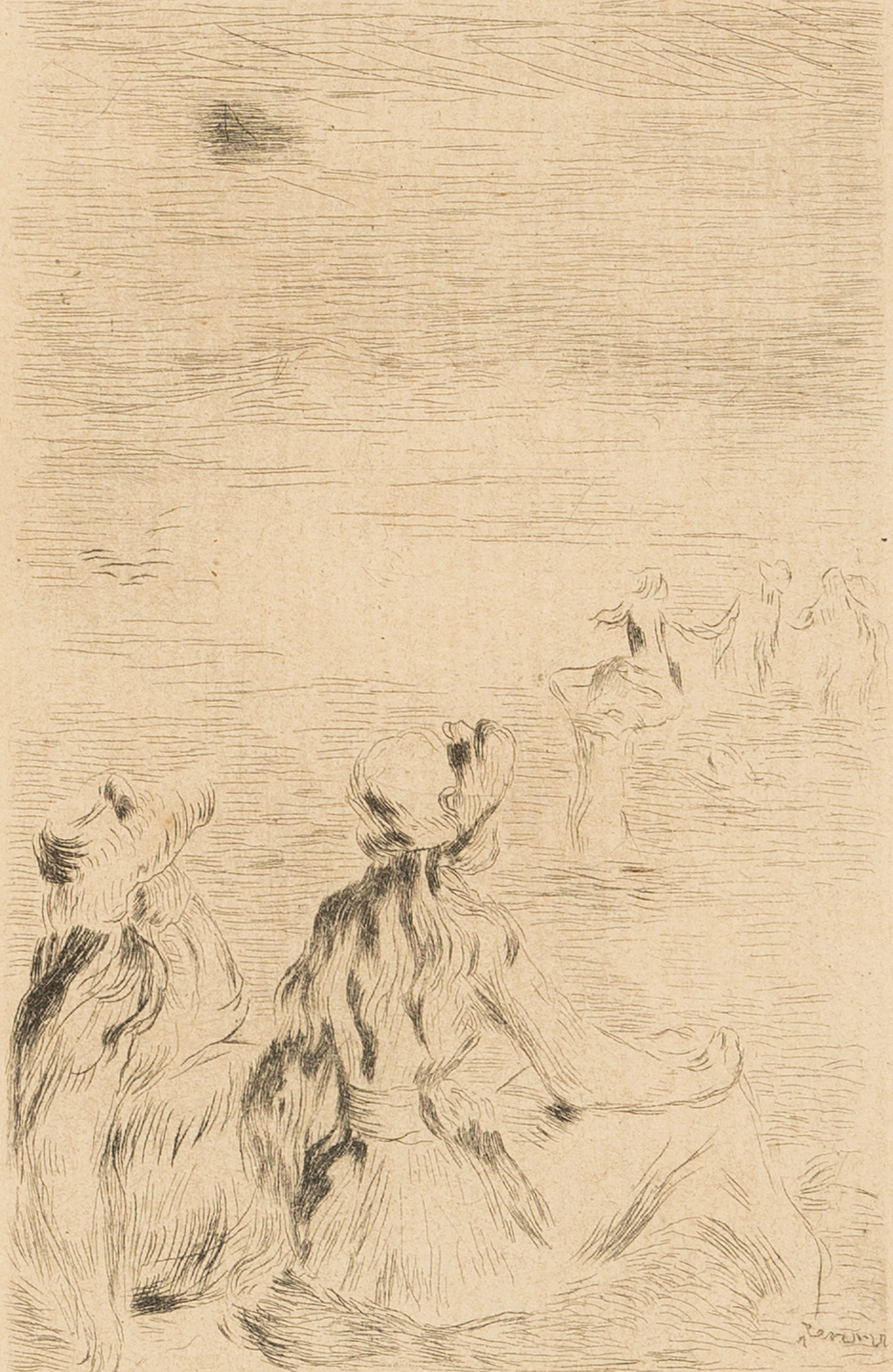 Nach Auguste Renoir (1841-1919), 2 Radierungen, Le Chapeau Epingl (La fille derBerthe Morisot et sa cousine), Platte 11,5x8 cm, R.30x25 cm; Sur la ...