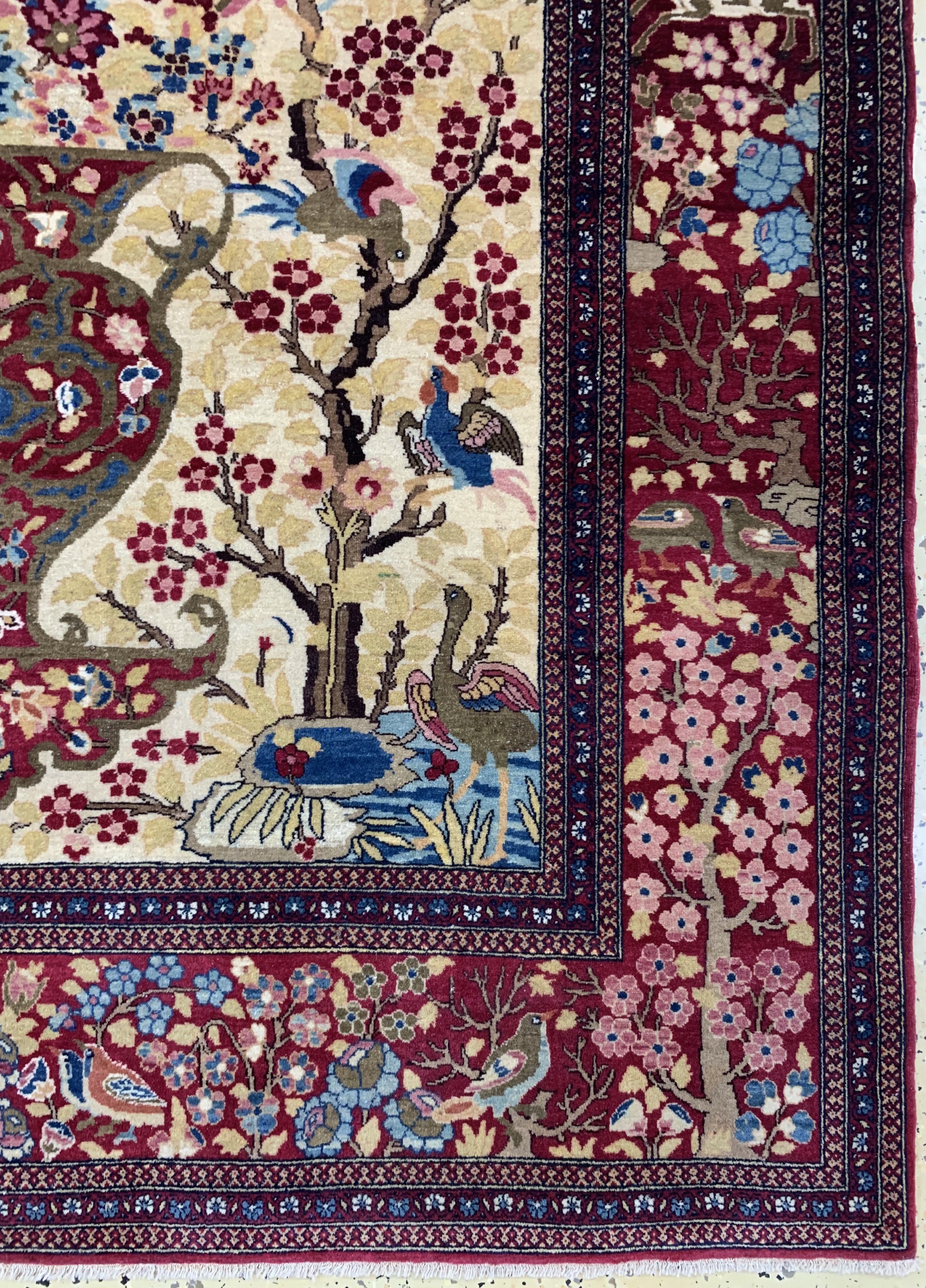 Detail a: Esfahan"Ahmad"fein antik, Persien, um 1900,Korkwolle auf Baumwolle, ca. 224 x 140 cm, EHZ: 1-2, (fachkundig gereinigt)