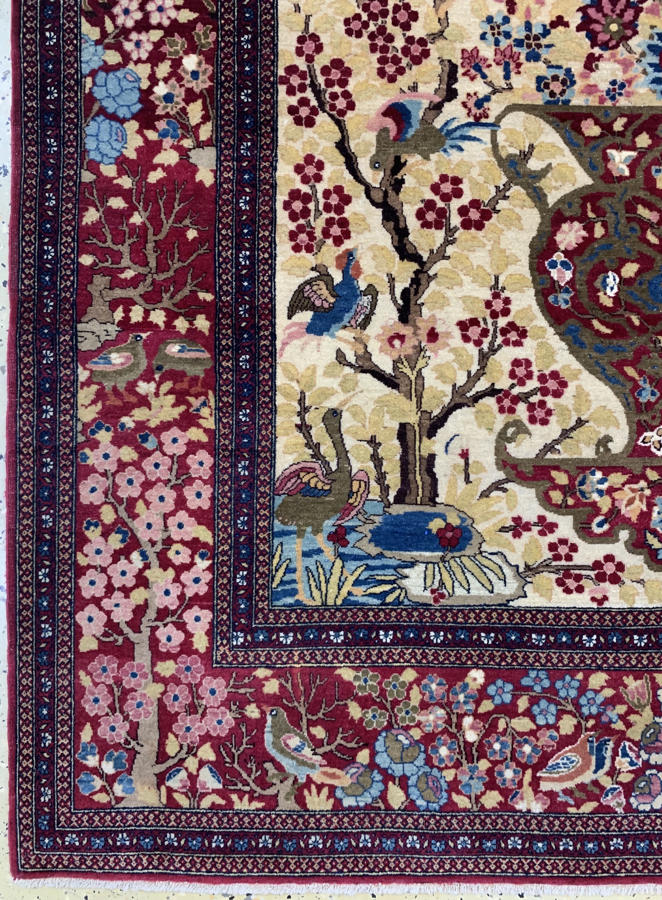 Detail b: Esfahan"Ahmad"fein antik, Persien, um 1900,Korkwolle auf Baumwolle, ca. 224 x 140 cm, EHZ: 1-2, (fachkundig gereinigt)