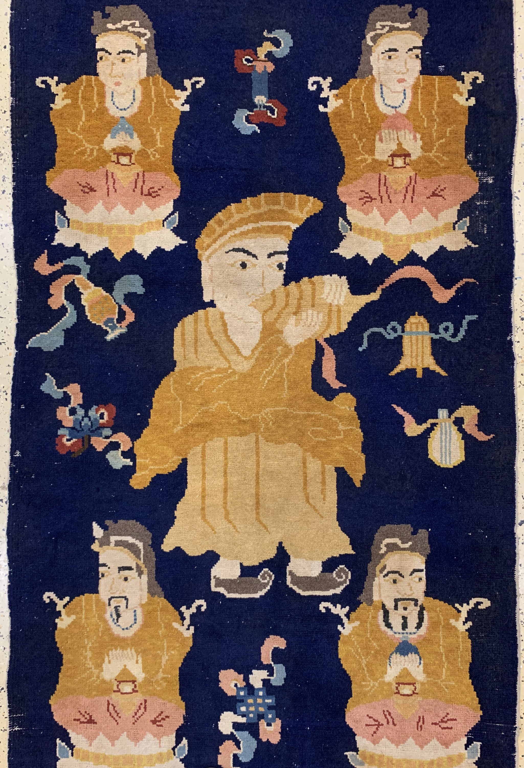 Detail b: Seltener Antiker Ning-Hsia, signiert Säulen-Tempelteppich , China, 19.Jhd, Wolle auf Baumwolle, ca. 444 x 120 cm, EHZ: 3
