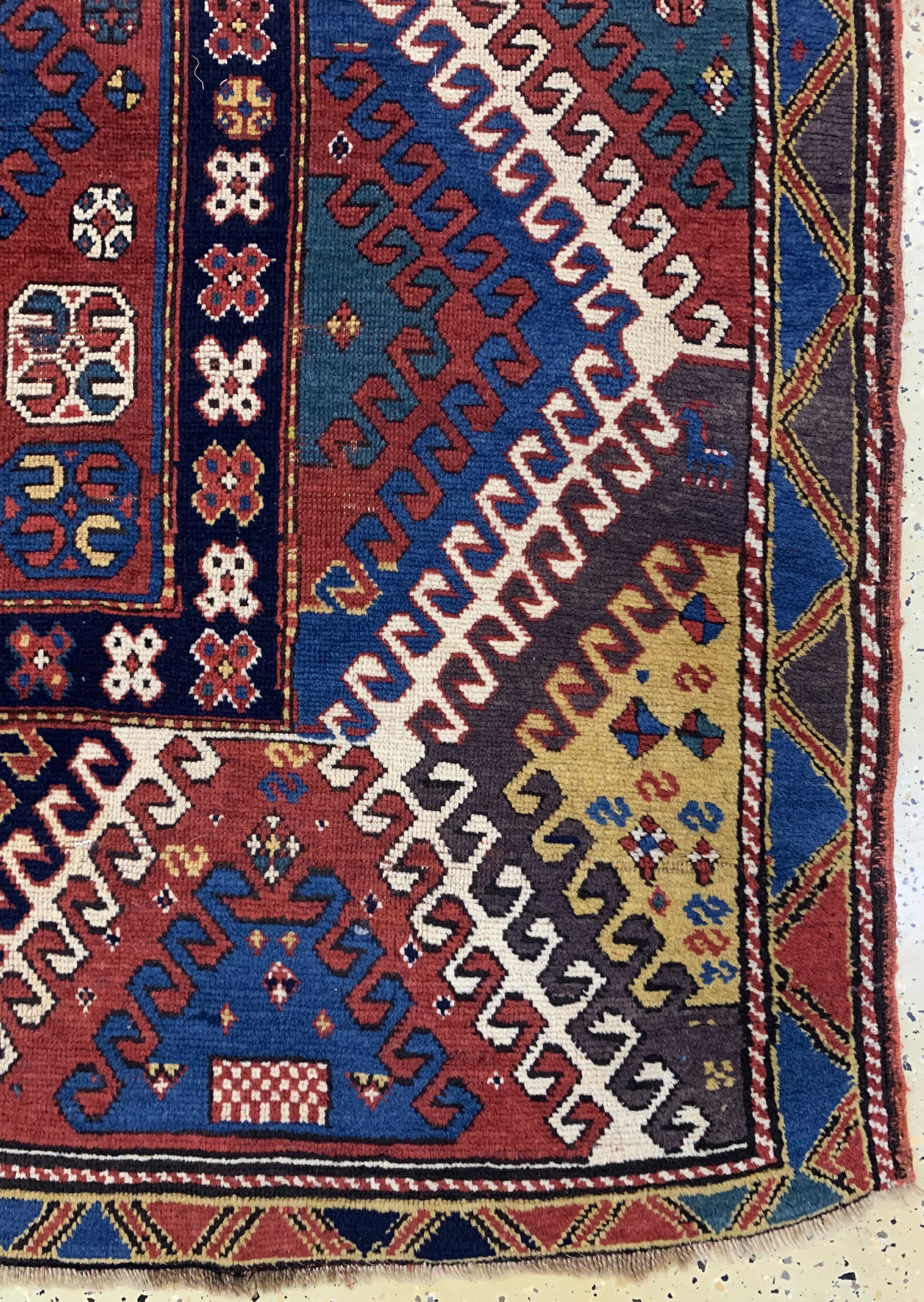 Detail a: Antiker"Bordjalou"Kazak, Kaukasus, Mitte 19.Jhd, Wolle auf Wolle, ca. 202 x 146 cm, EHZ: 2-3