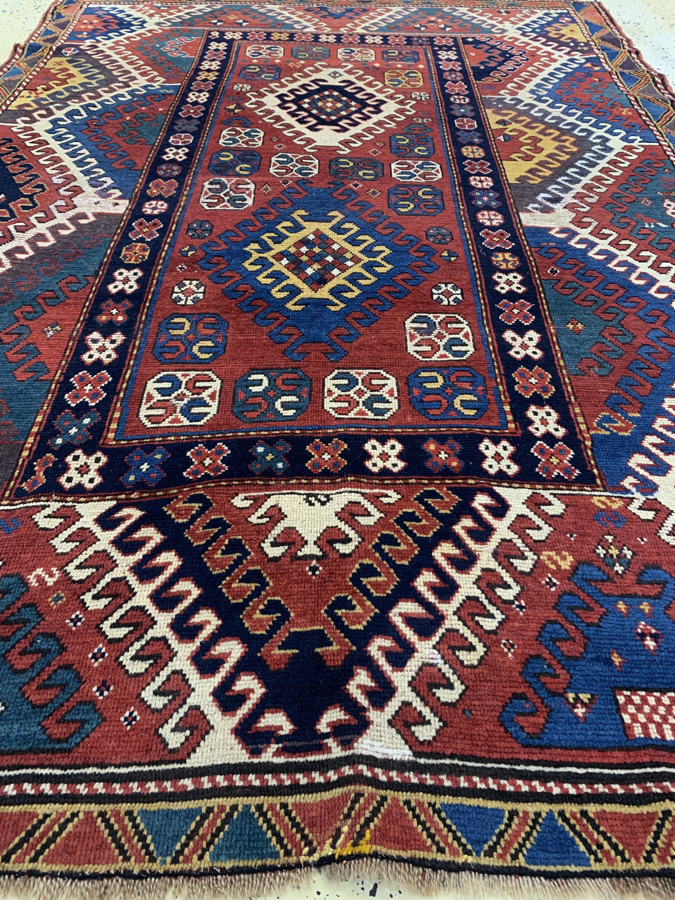Detail f: Antiker"Bordjalou"Kazak, Kaukasus, Mitte 19.Jhd, Wolle auf Wolle, ca. 202 x 146 cm, EHZ: 2-3
