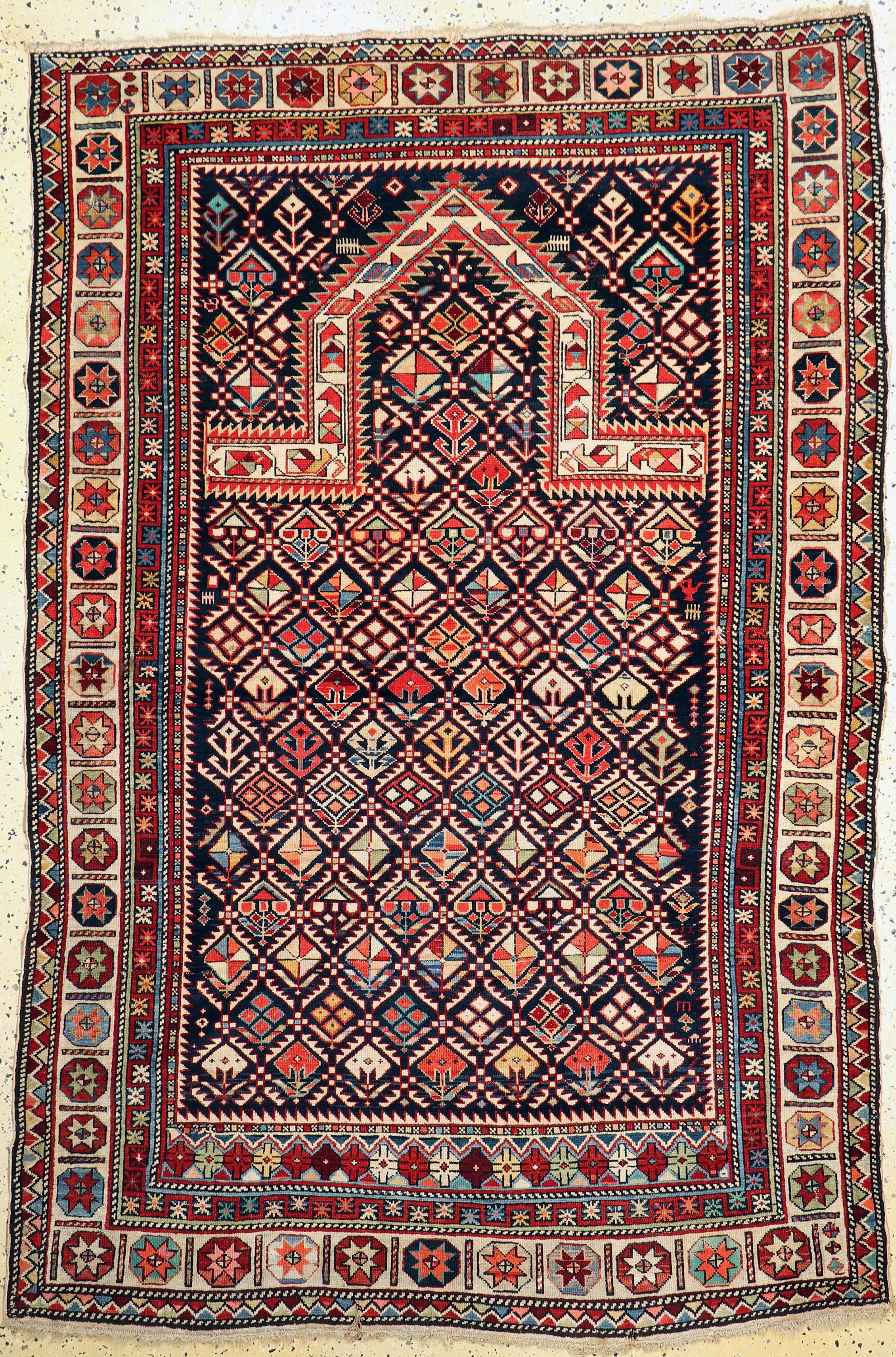 Schirwan"Gebetsteppich"antik, Kaukasus, 19.Jhd, Wolle auf Wolle, ca. 210 x 140 cm, EHZ: 2-3