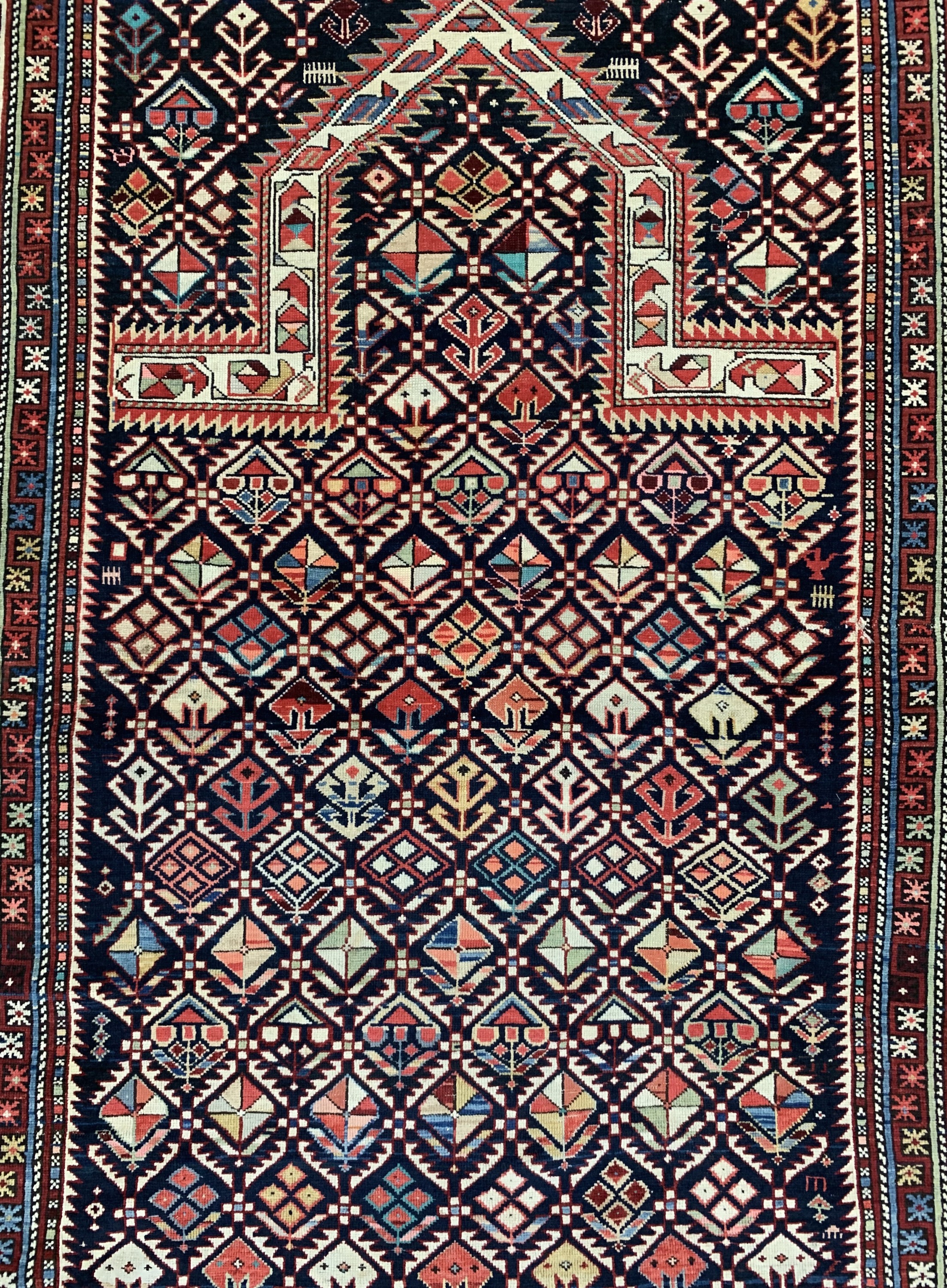 Detail c: Schirwan"Gebetsteppich"antik, Kaukasus, 19.Jhd, Wolle auf Wolle, ca. 210 x 140 cm, EHZ: 2-3