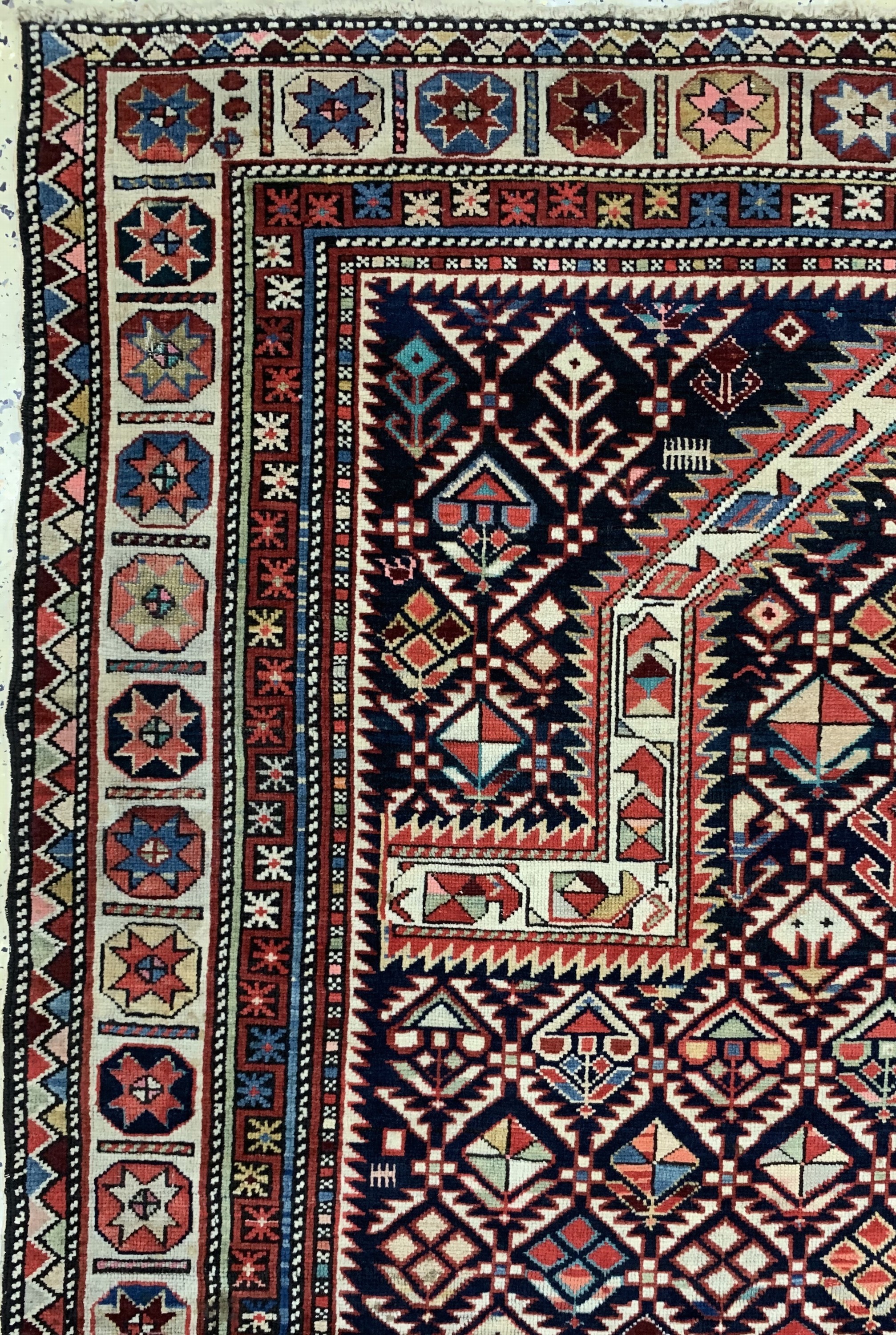 Detail d: Schirwan"Gebetsteppich"antik, Kaukasus, 19.Jhd, Wolle auf Wolle, ca. 210 x 140 cm, EHZ: 2-3