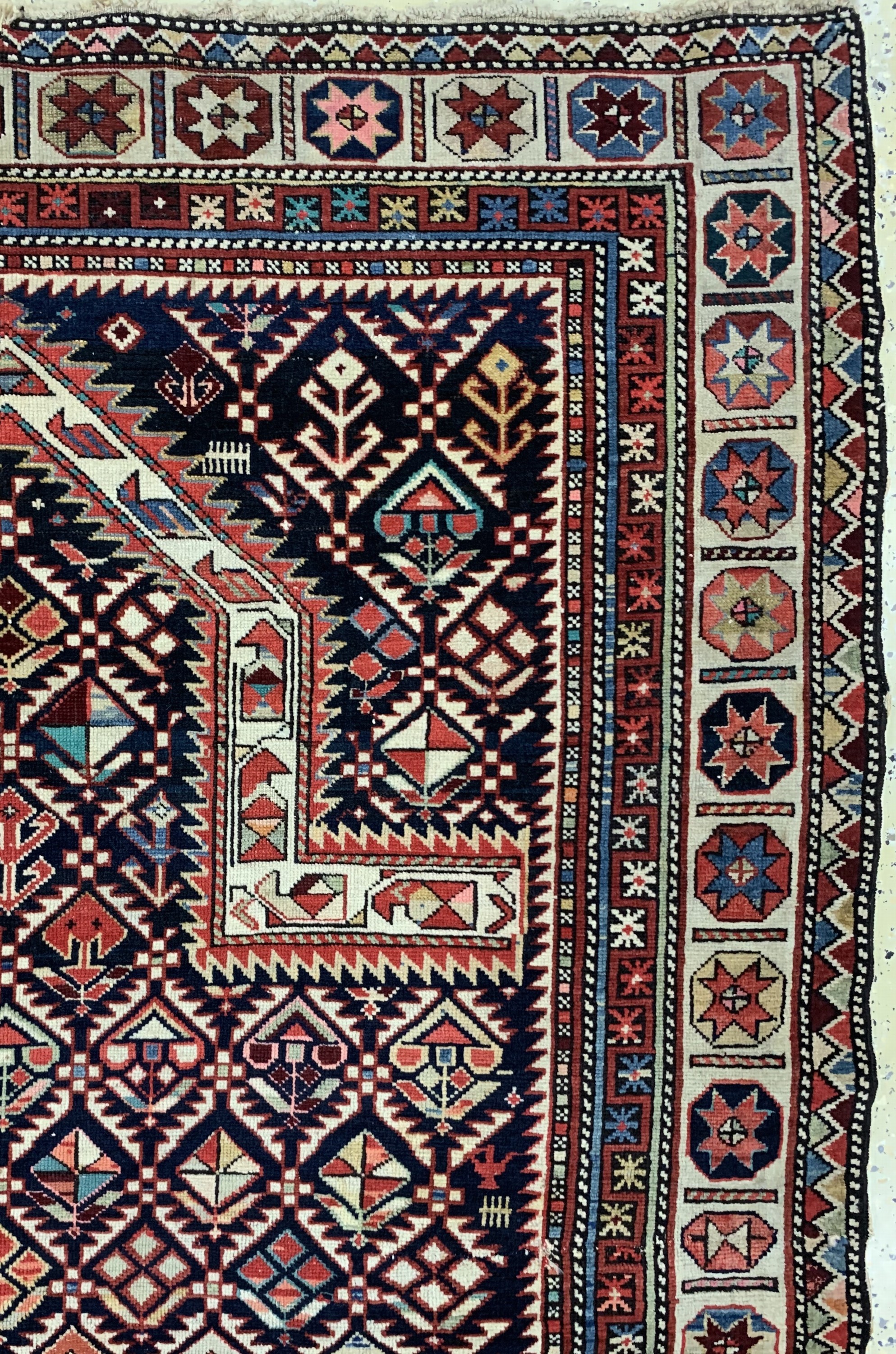 Detail e: Schirwan"Gebetsteppich"antik, Kaukasus, 19.Jhd, Wolle auf Wolle, ca. 210 x 140 cm, EHZ: 2-3