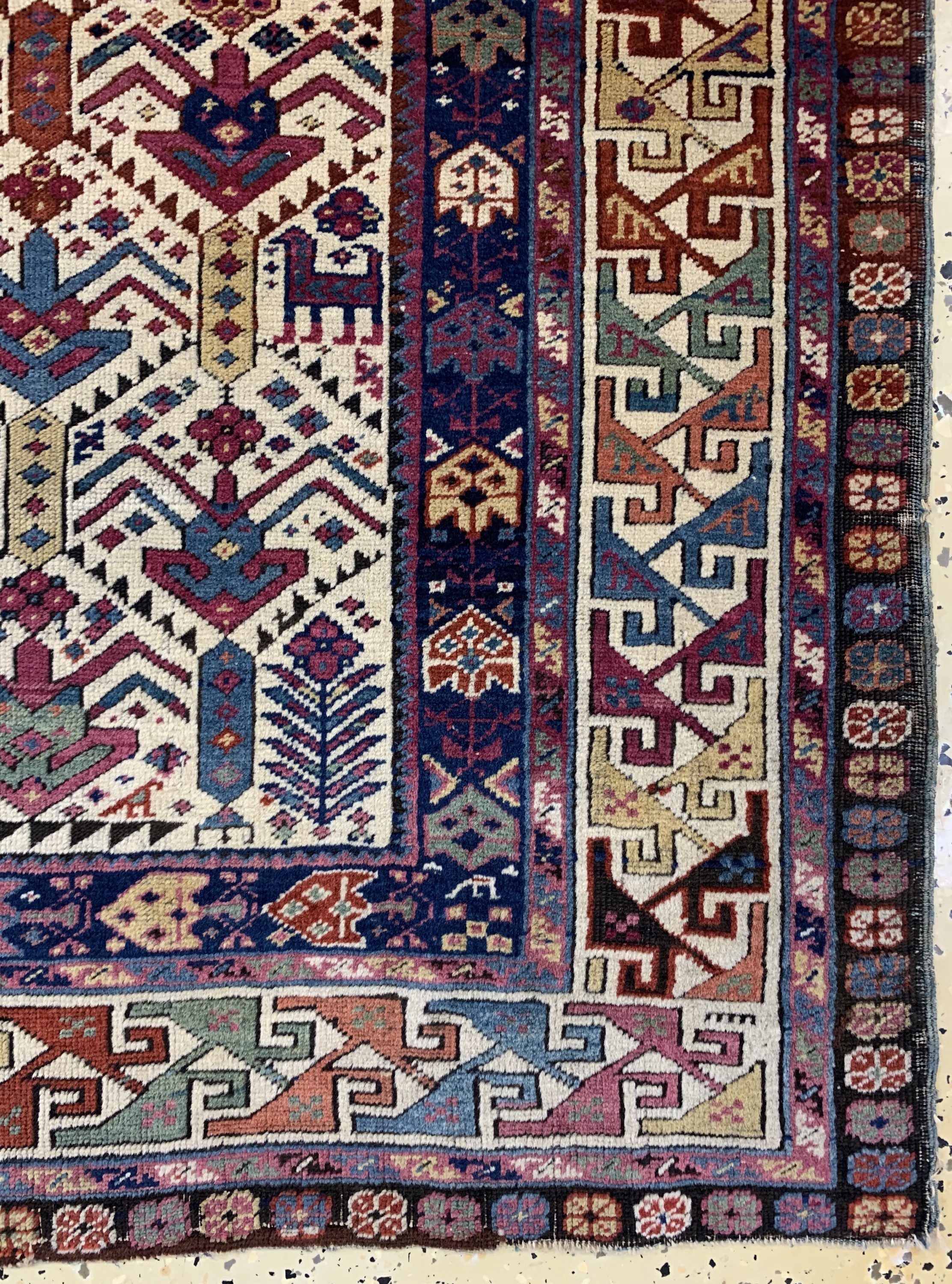 Detail a: Antiker"Akstafa"Kazak, Kaukasus, 19.Jhd, Wolle auf Wolle, ca. 191 x 90 cm, EHZ: 2-3