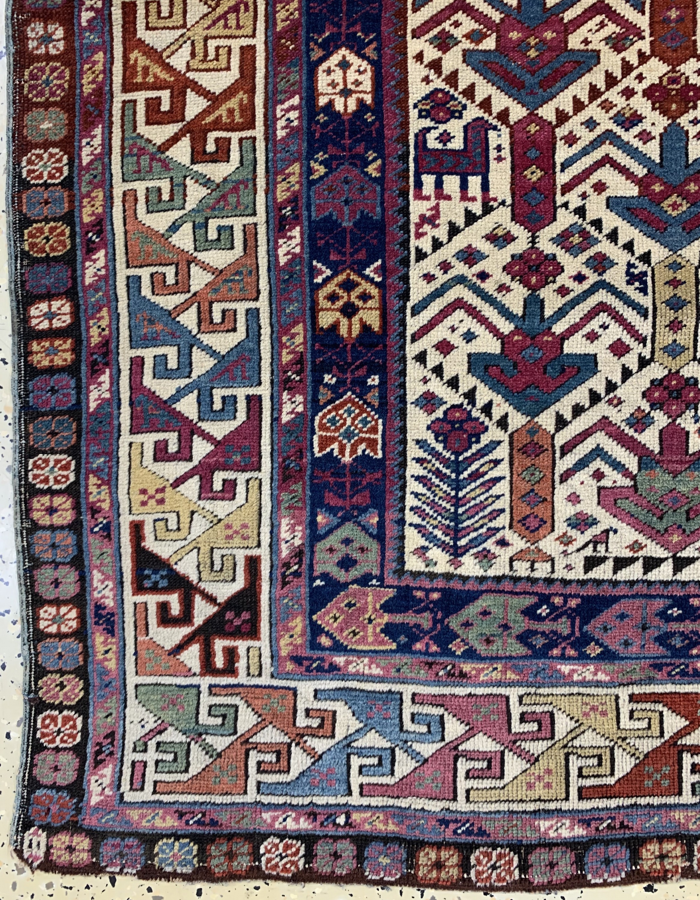 Detail b: Antiker"Akstafa"Kazak, Kaukasus, 19.Jhd, Wolle auf Wolle, ca. 191 x 90 cm, EHZ: 2-3