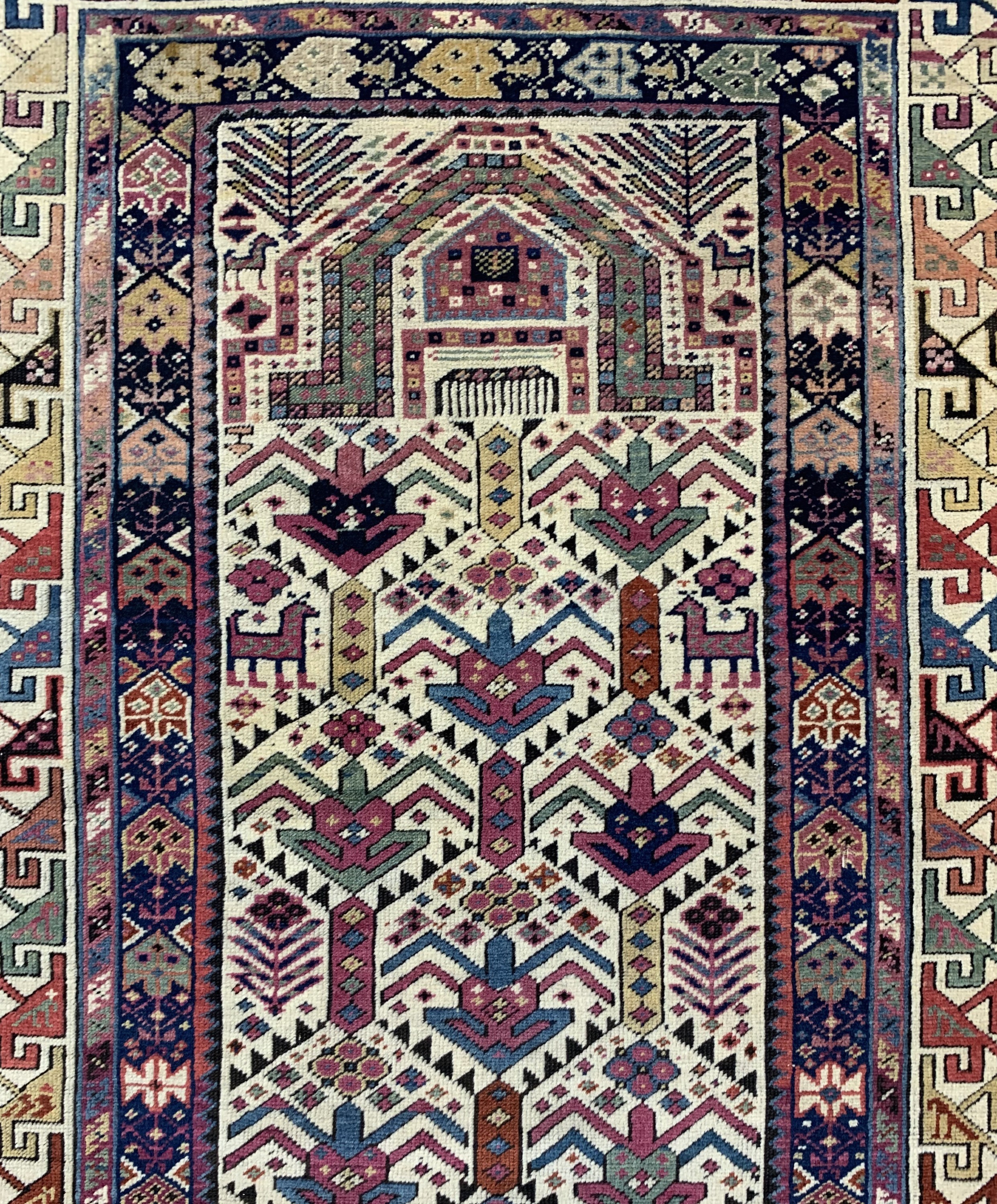 Detail d: Antiker"Akstafa"Kazak, Kaukasus, 19.Jhd, Wolle auf Wolle, ca. 191 x 90 cm, EHZ: 2-3