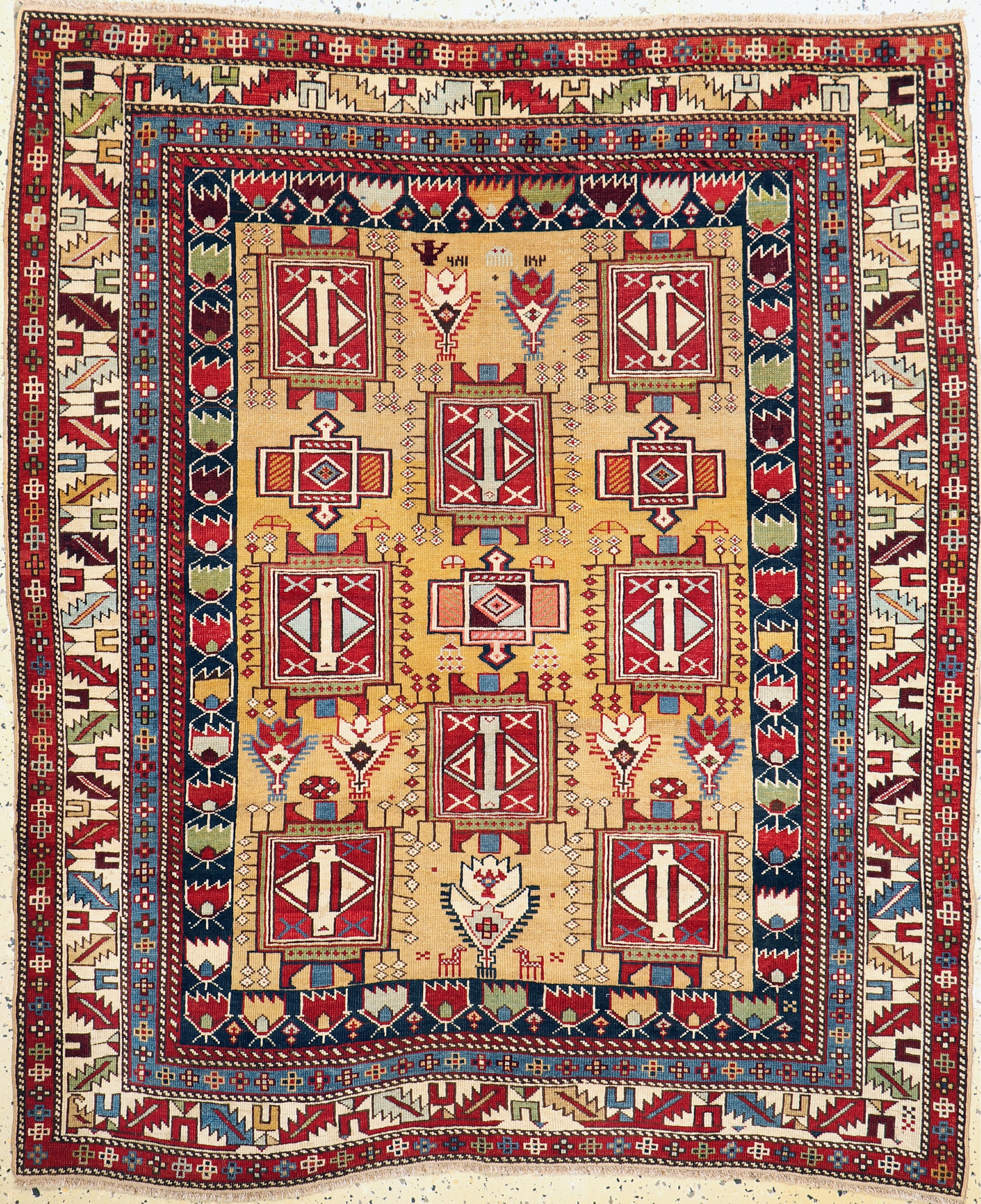 Antiker"Schirwan"Kazak, Kaukasus, 19.Jhd, Wolle auf Wolle, ca. 155 x 134 cm, EHZ: 2