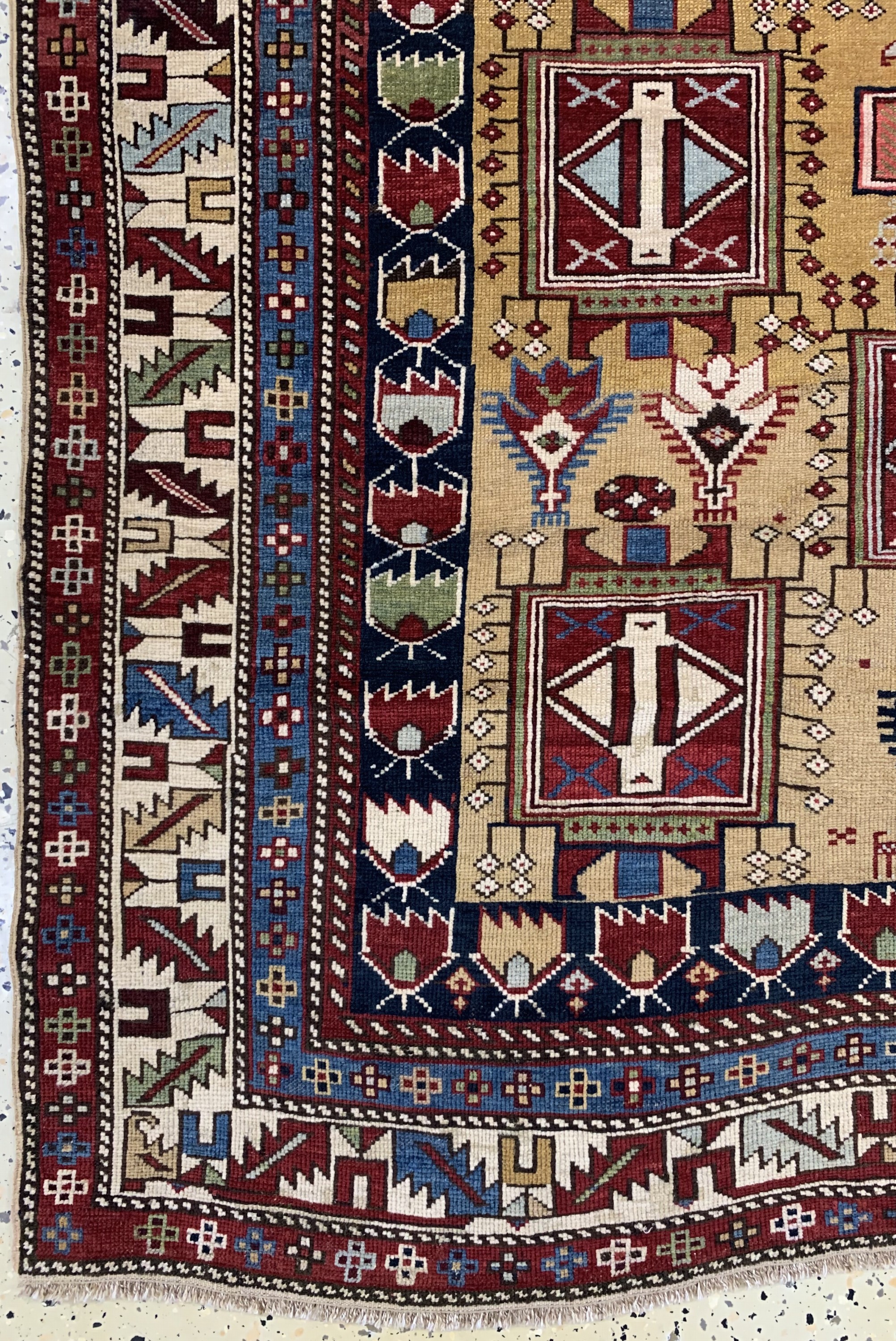 Detail b: Antiker"Schirwan"Kazak, Kaukasus, 19.Jhd, Wolle auf Wolle, ca. 155 x 134 cm, EHZ: 2
