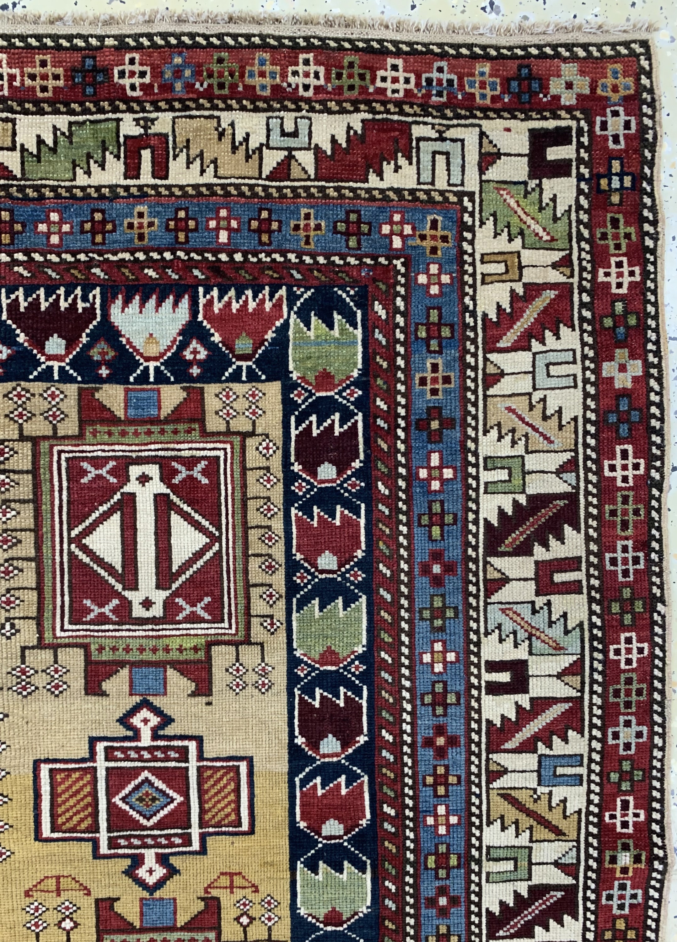 Detail e: Antiker"Schirwan"Kazak, Kaukasus, 19.Jhd, Wolle auf Wolle, ca. 155 x 134 cm, EHZ: 2