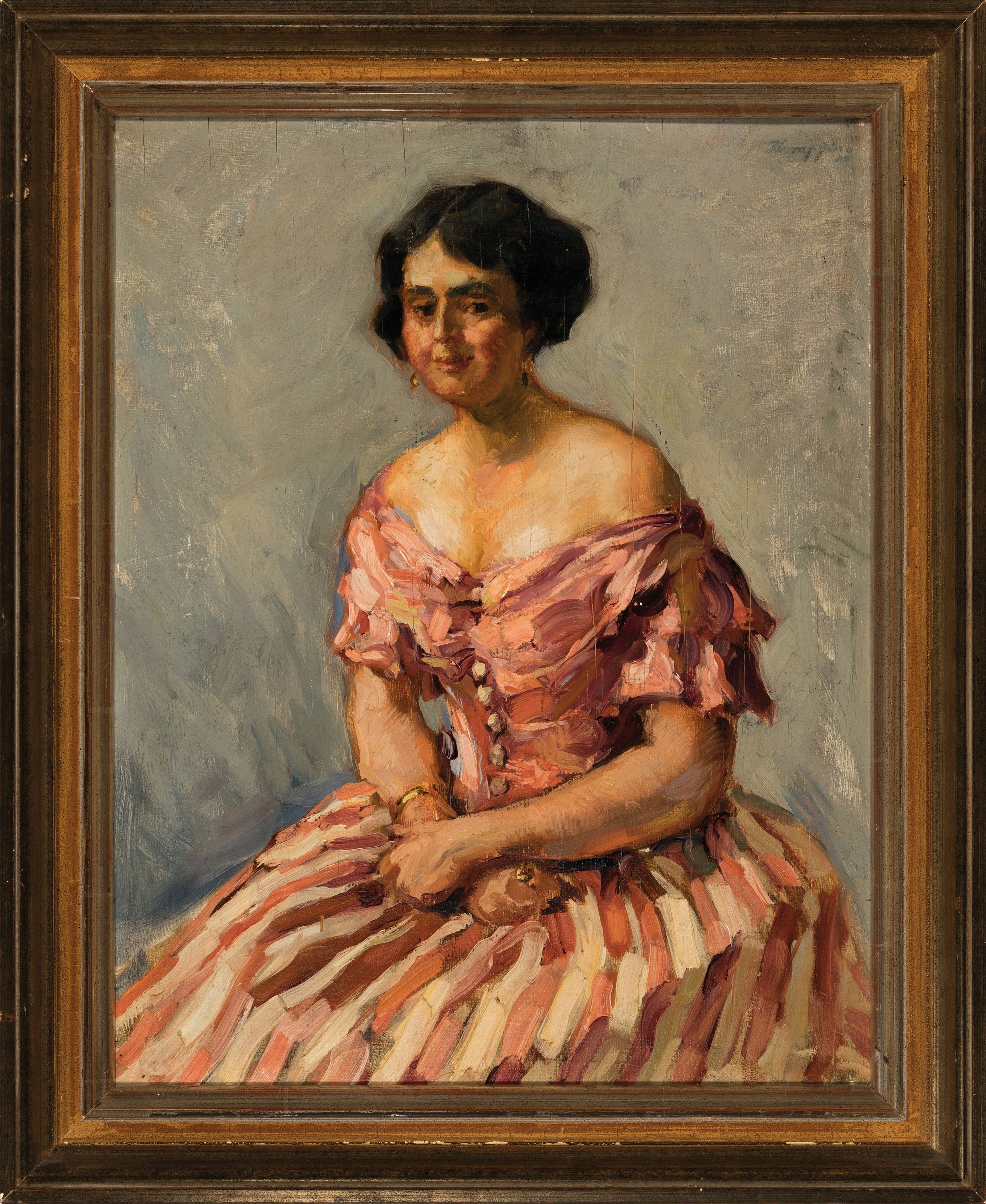 Detail k: Wilhelm Hempfing, 1886 Schönau-1948 Karlsruhe, Dreiviertelporträt einer jungen Frau, Öl/ Holz, rechts oben signiert, ca. 49x39cm, R. ca. 58x48cm