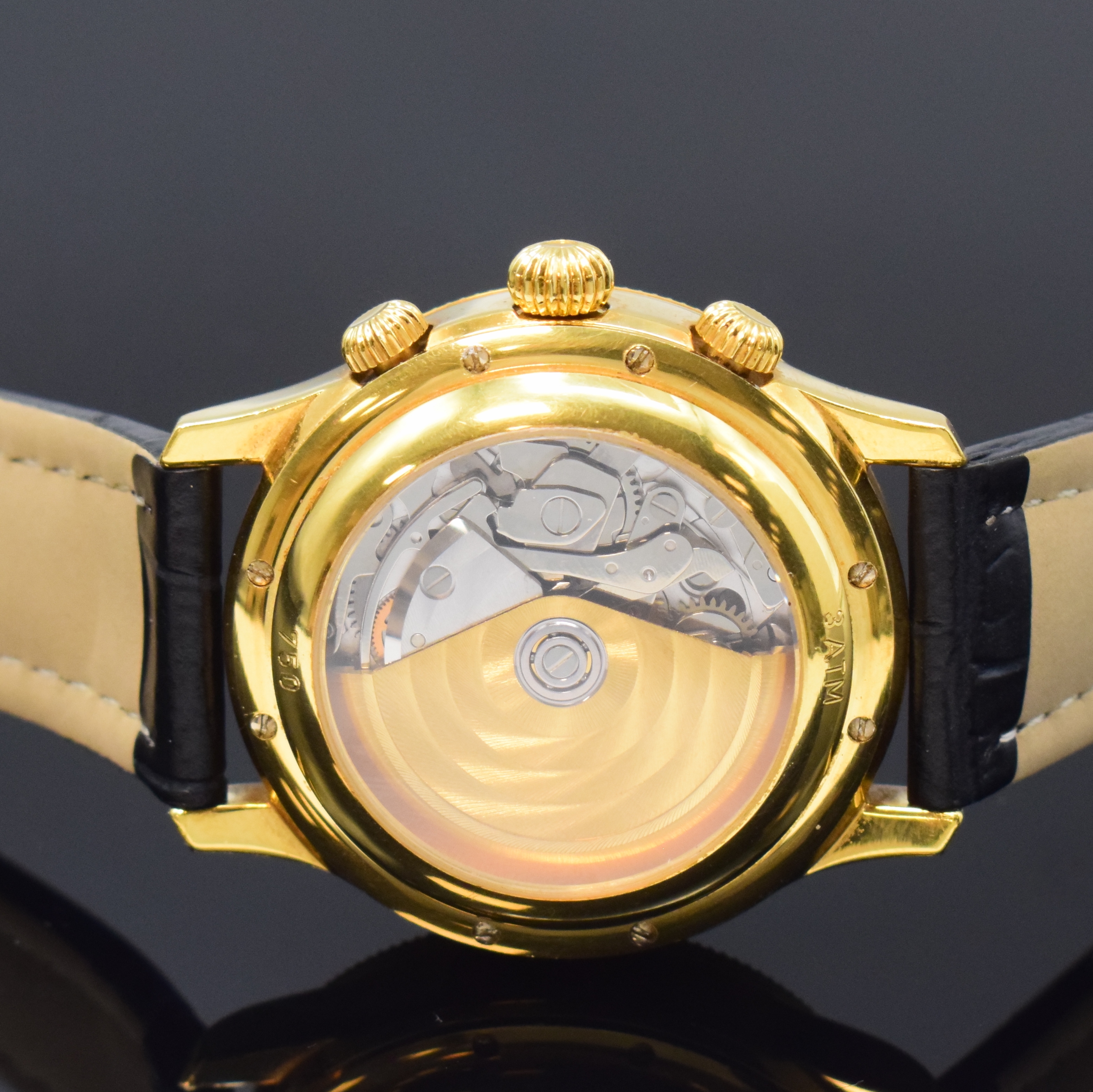Detail c: F 1 Monte Carlo schwerer Armbandchronograph in GG 750/000, Schweiz um 1995, Automatik, beids. vergl. Geh., Boden 8-fach verschr., gold. Zifferbl., ...