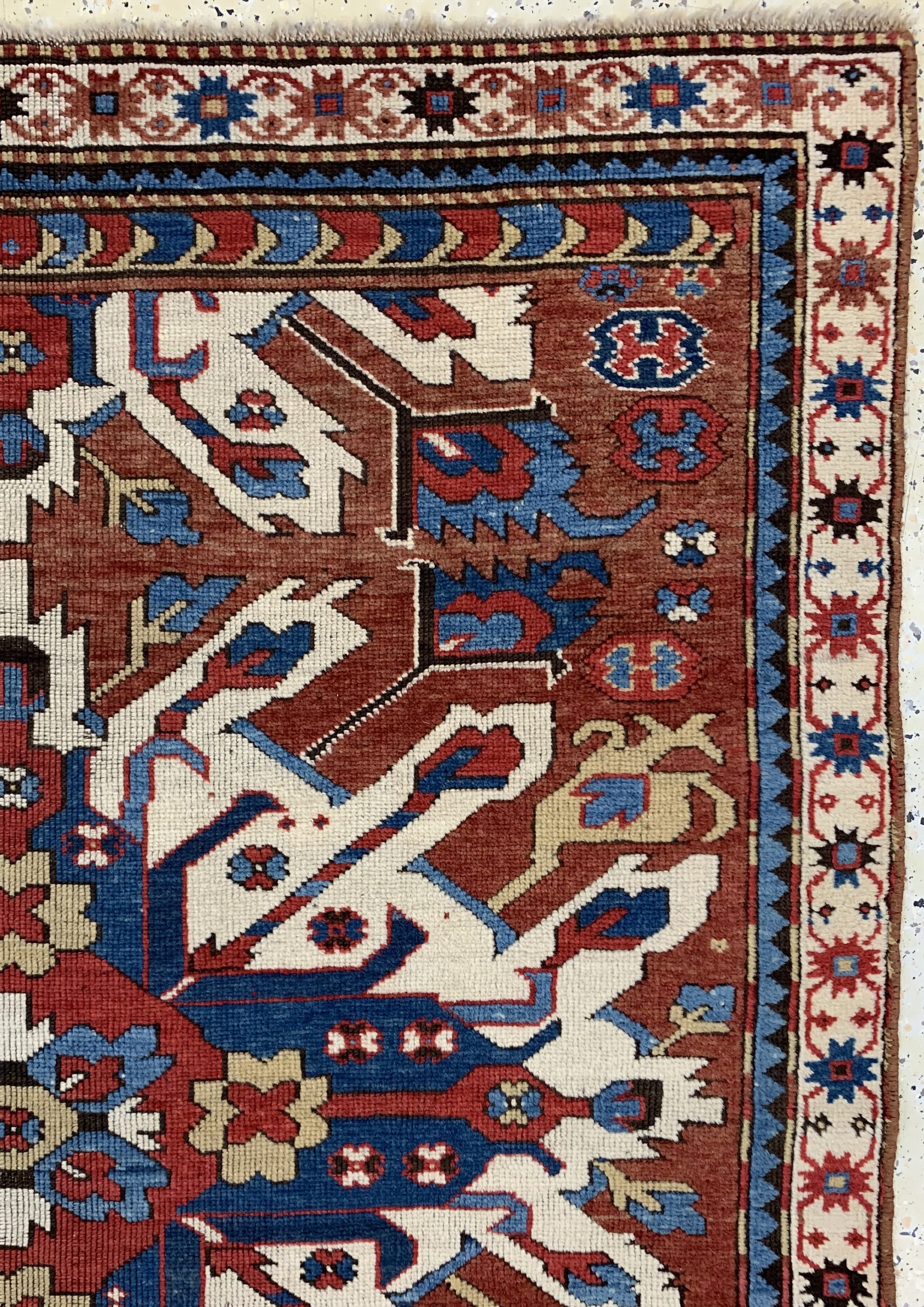 Detail e: Tschelaberd"Adler-Kazak"antik, Kaukasus, 19.Jhd, Wolle auf Wolle, ca. 220 x 150 cm, EHZ: 3