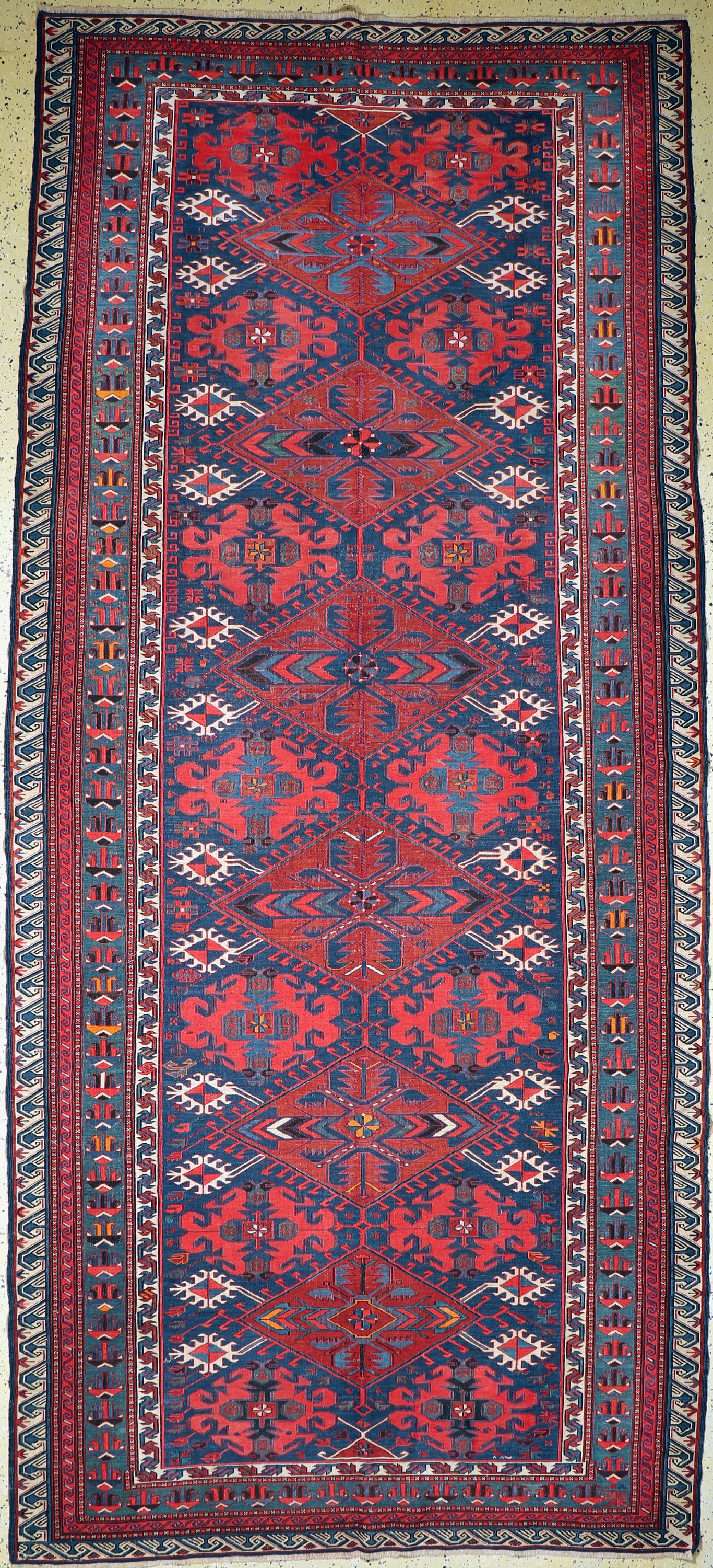 Antiker Sumakh, Kaukasus, um 1900, Wolle auf Wolle, ca. 380 x 169 cm, EHZ: 1-2