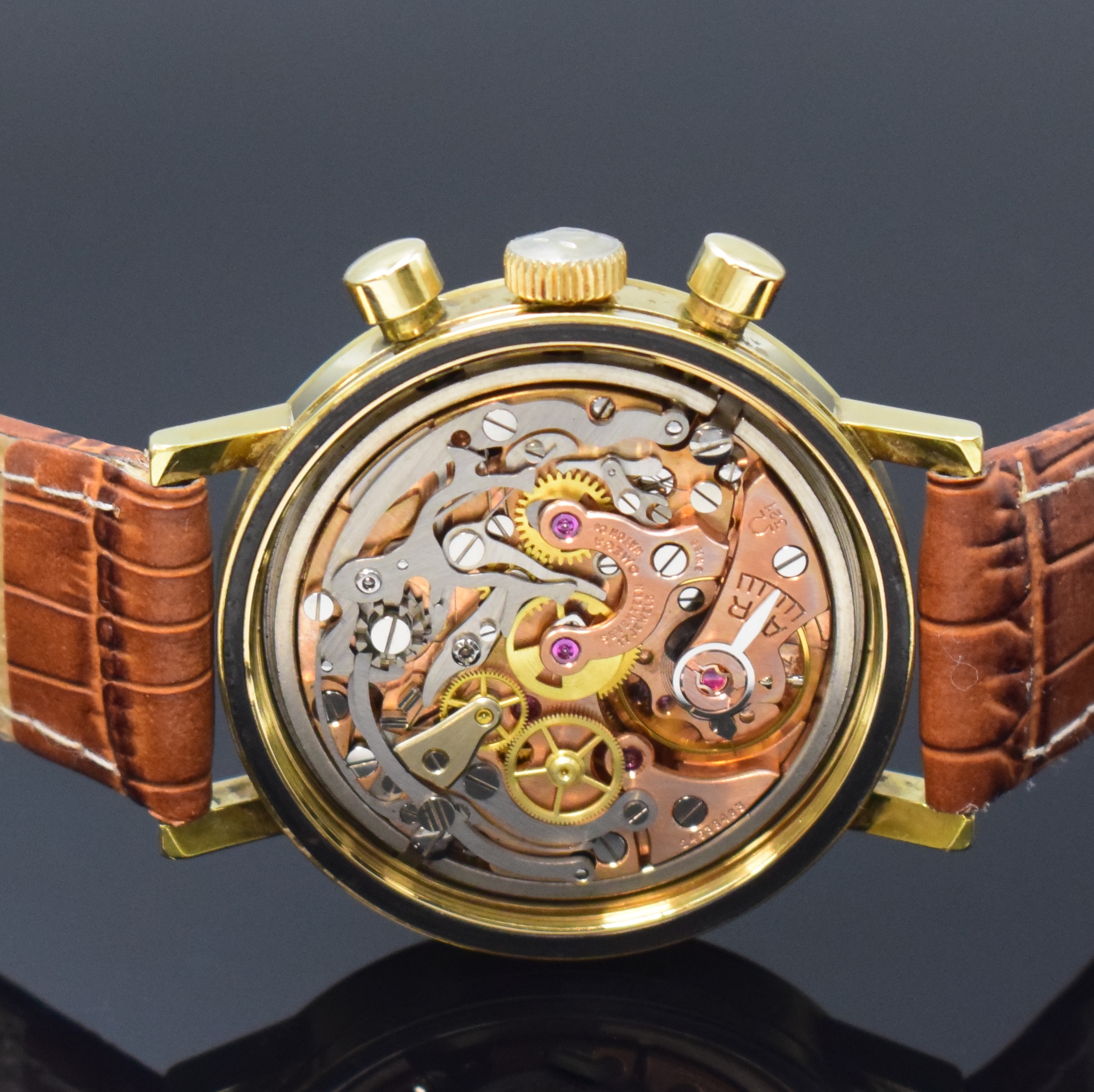 Detail d: OMEGA Seamaster Referenz 105.005-65 Schaltradchronograph Kaliber 321, Schweiz um 1967, Handaufzug, verg. Gehäuse m. verschr. Stahlboden, orig. Glas ...