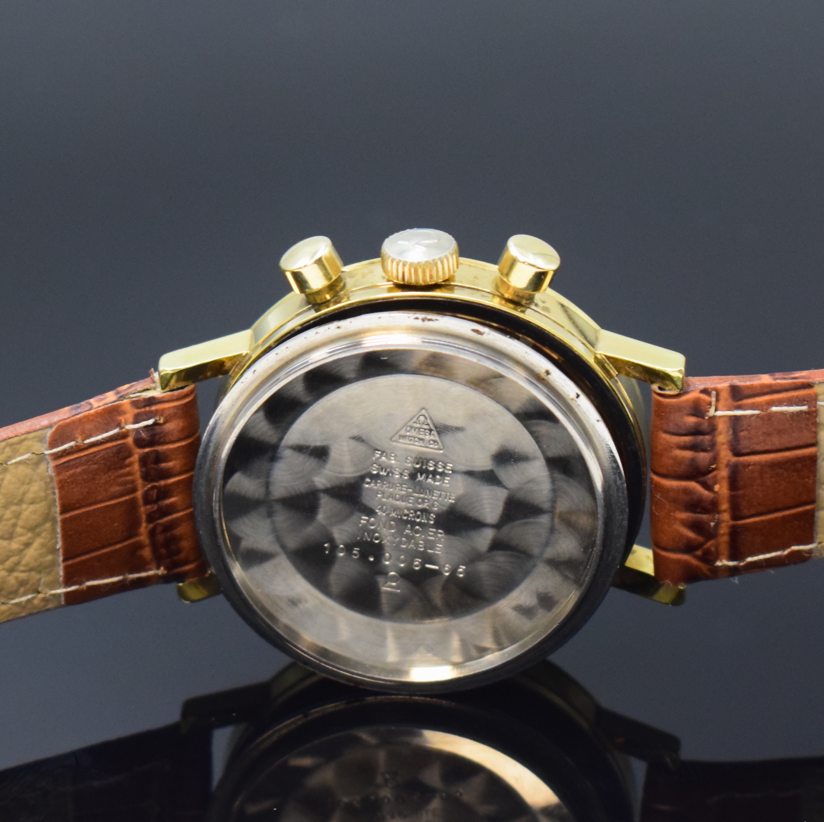 Detail e: OMEGA Seamaster Referenz 105.005-65 Schaltradchronograph Kaliber 321, Schweiz um 1967, Handaufzug, verg. Gehäuse m. verschr. Stahlboden, orig. Glas ...