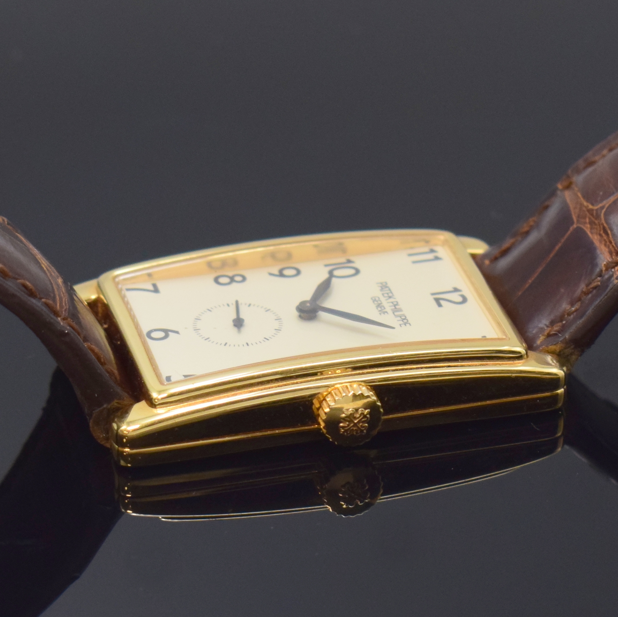 Detail b: PATEK PHILIPPE Gondolo rechteckige Armbanduhr Referenz 5009 in GG 750/000, Schweiz um 1995, Handaufzug, 2-tlg. Geh., Boden 4-fach verschr., orig. ...