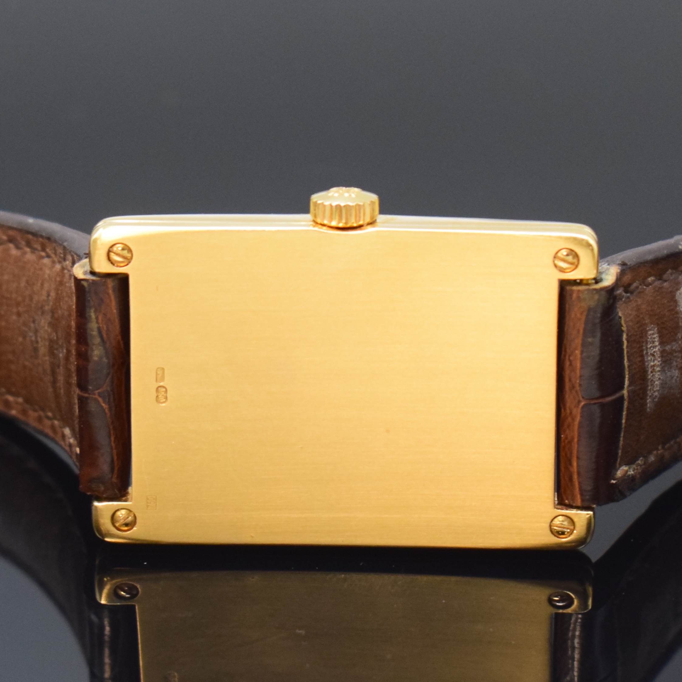Detail d: PATEK PHILIPPE Gondolo rechteckige Armbanduhr Referenz 5009 in GG 750/000, Schweiz um 1995, Handaufzug, 2-tlg. Geh., Boden 4-fach verschr., orig. ...