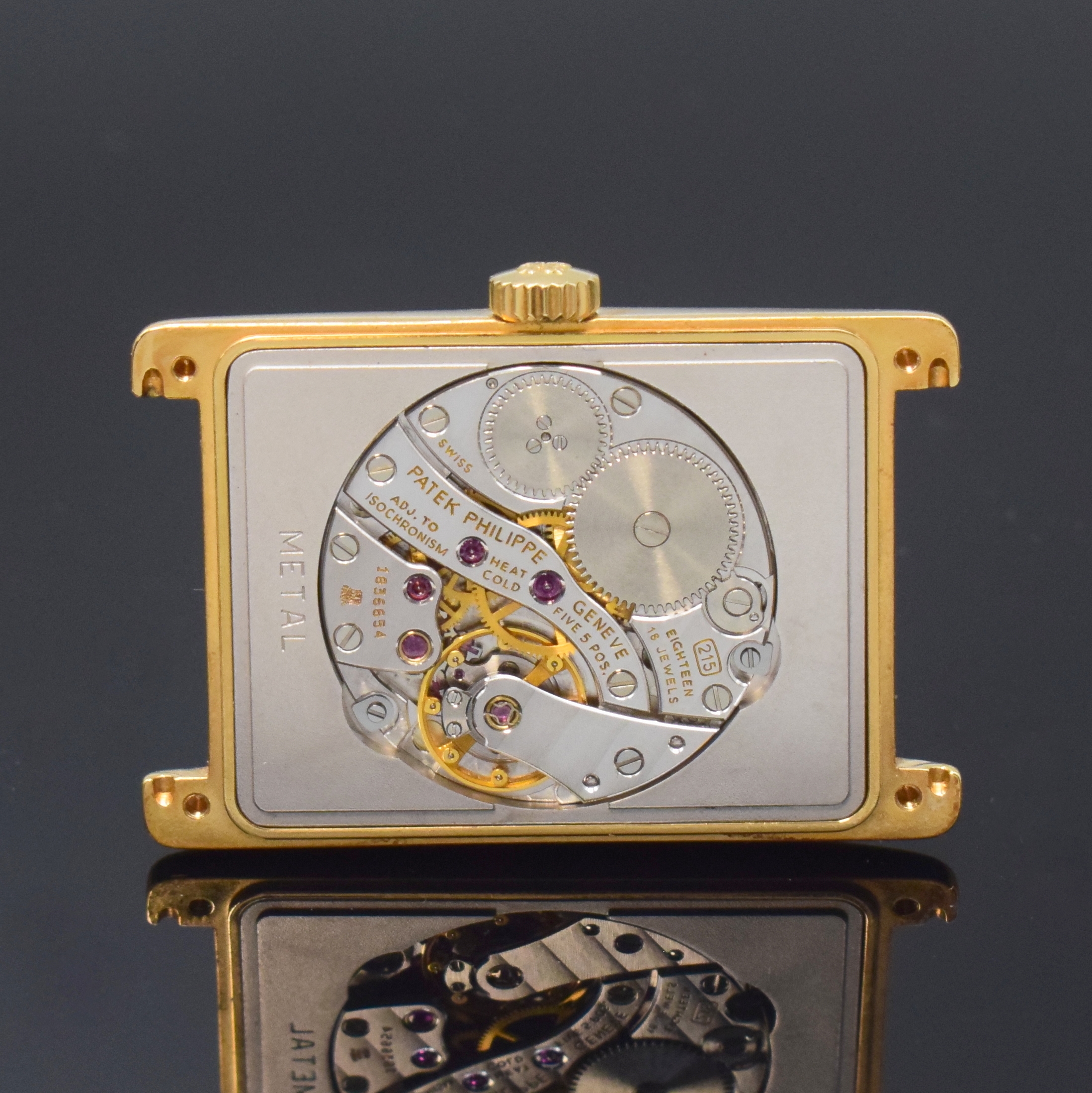 Detail e: PATEK PHILIPPE Gondolo rechteckige Armbanduhr Referenz 5009 in GG 750/000, Schweiz um 1995, Handaufzug, 2-tlg. Geh., Boden 4-fach verschr., orig. ...