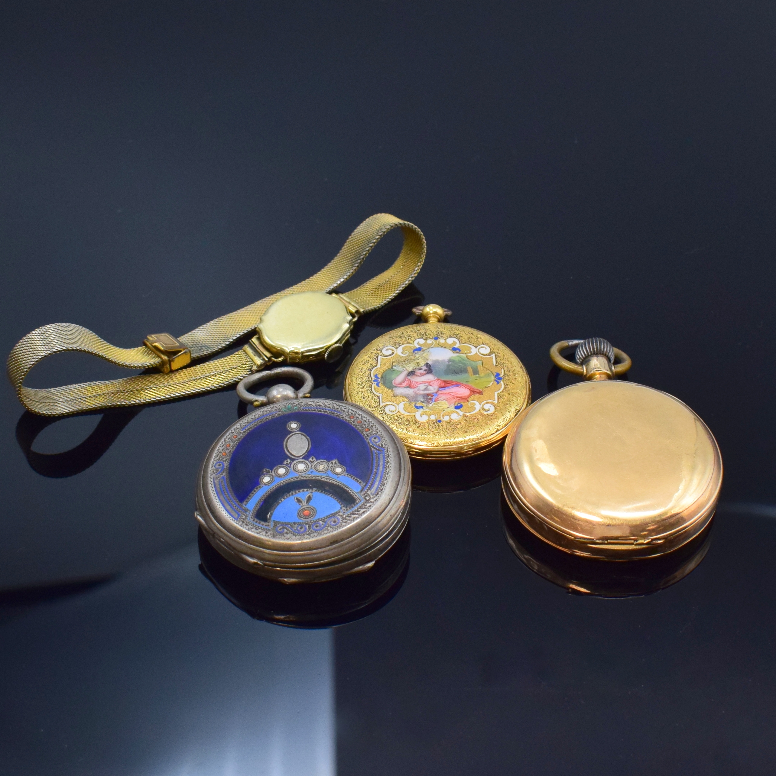Detail b: Konvolut: 2 Taschenuhren in Gold, 1 in Silber sowie 1 Armbanduhr in Gold, Schweiz / Deutschland 1840 - 1925, Schlüsselaufzug / Kronenaufzug, 1.) ...